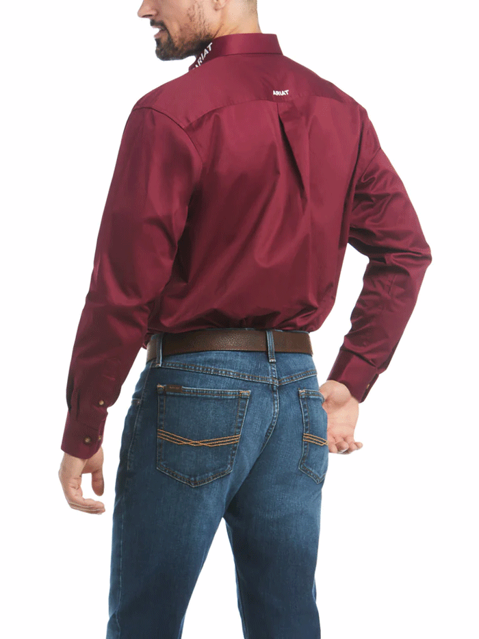 Ariat Men's Team Logo Twill Classic Fit Shirt - Burgundy Red Comfortable Casual Shirt for Work, Outdoor & Everyday Wear