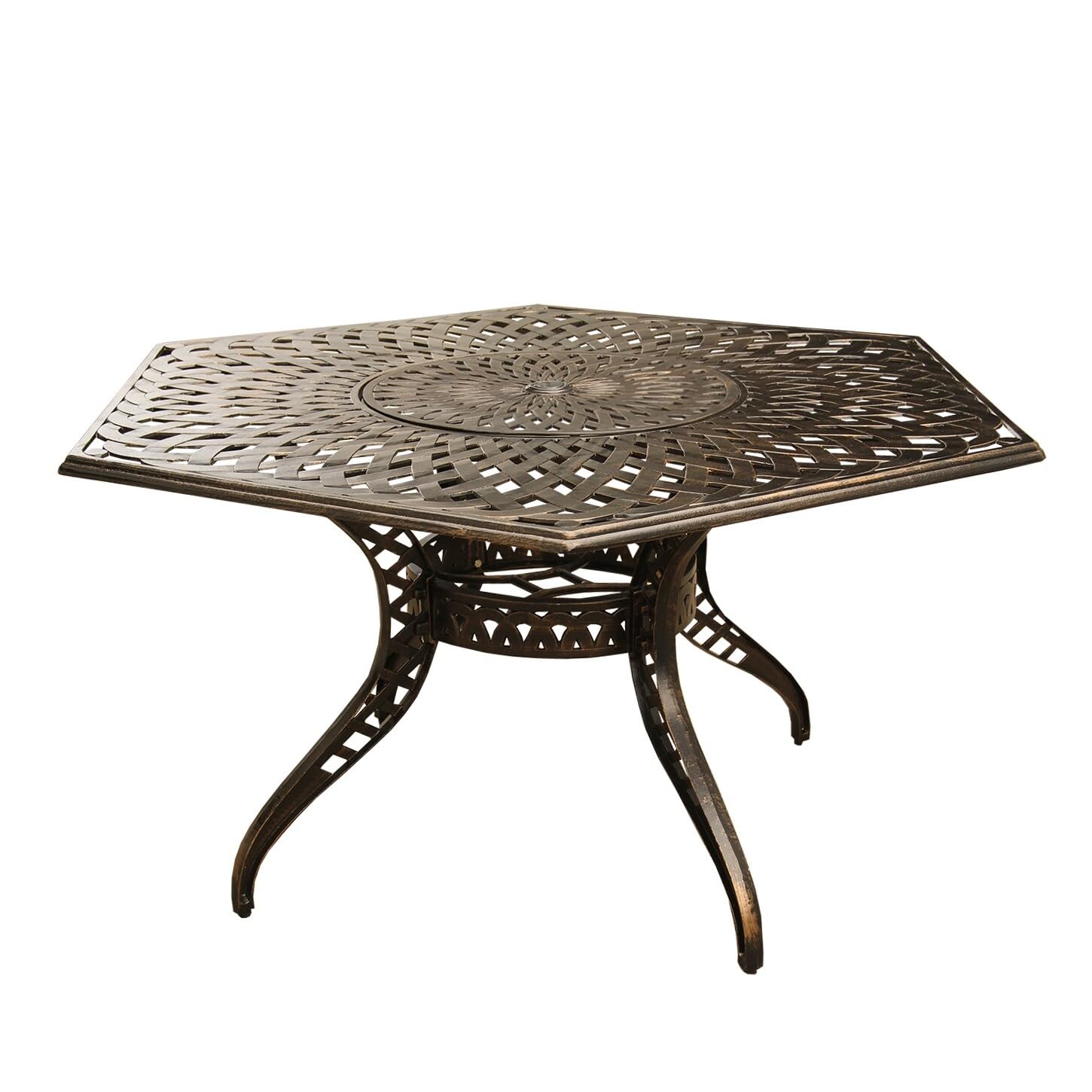 Modern Black Outdoor Hexagon Dining Table with Lazy Susan - 63