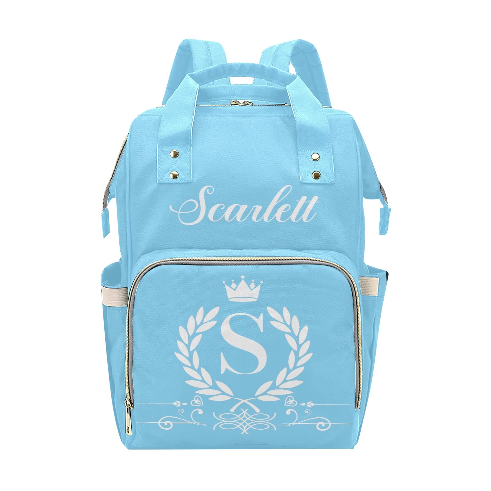 Custom Diaper Bag Backpack Tote - Personalized Princess Wreath Blue Baby Shower Gift | Stylish & Functional Diaper Organizer for Moms, Travel & Everyday Use