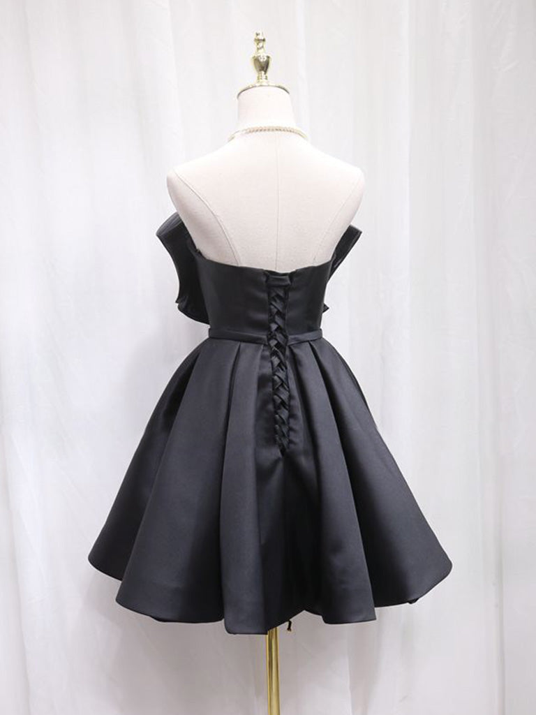 Elegant Black Sweetheart Neck Satin Short Prom Dress | Homecoming Party Dress for Teens | Perfect for Dances, Formals & Special Occasions