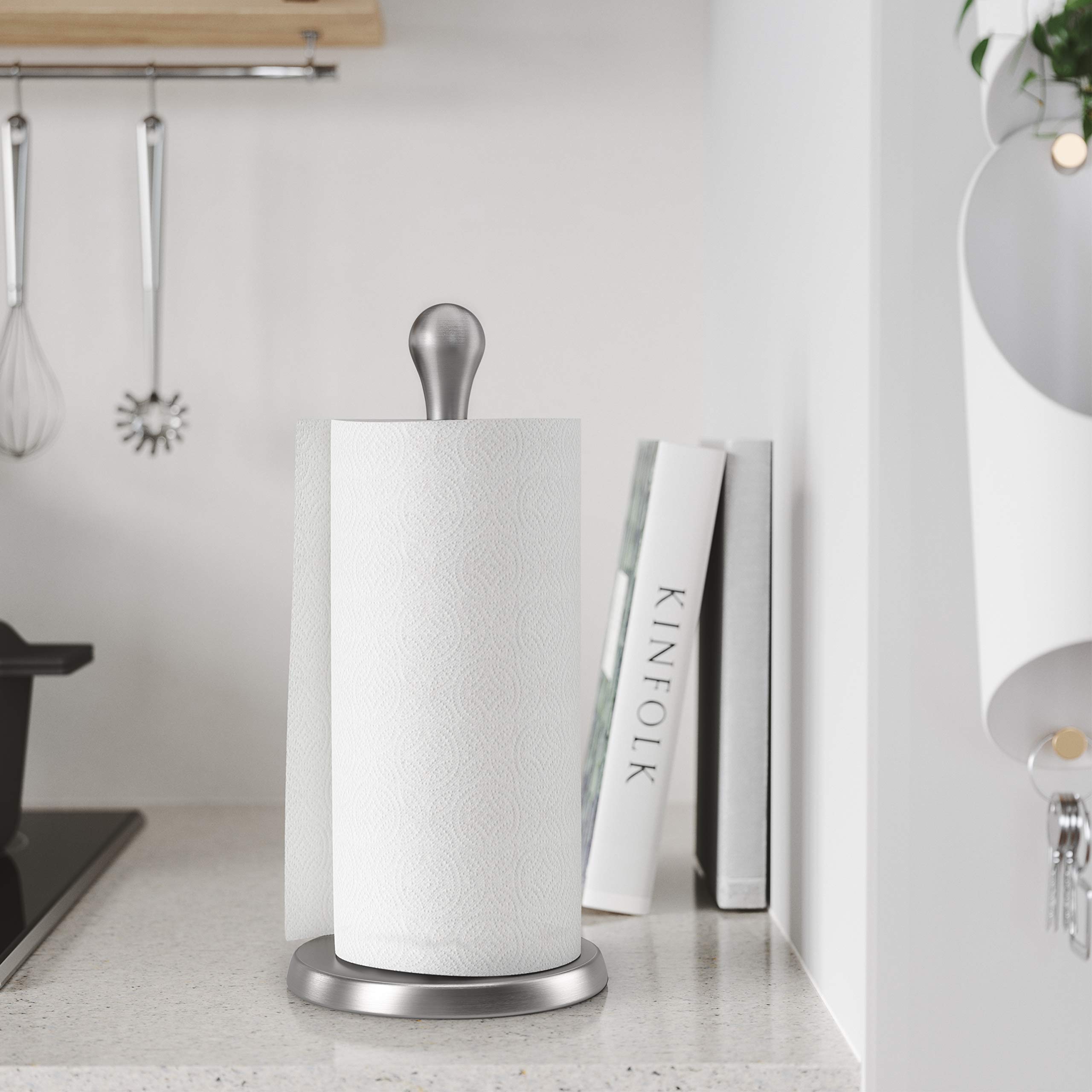 Stainless Steel Tug Paper Towel Holder - Wall Mount or Countertop, Durable & Rustproof for Kitchen, Bathroom, Office (Silver) - Perfect for Easy Access to Paper Towels While Cooking or Cleaning