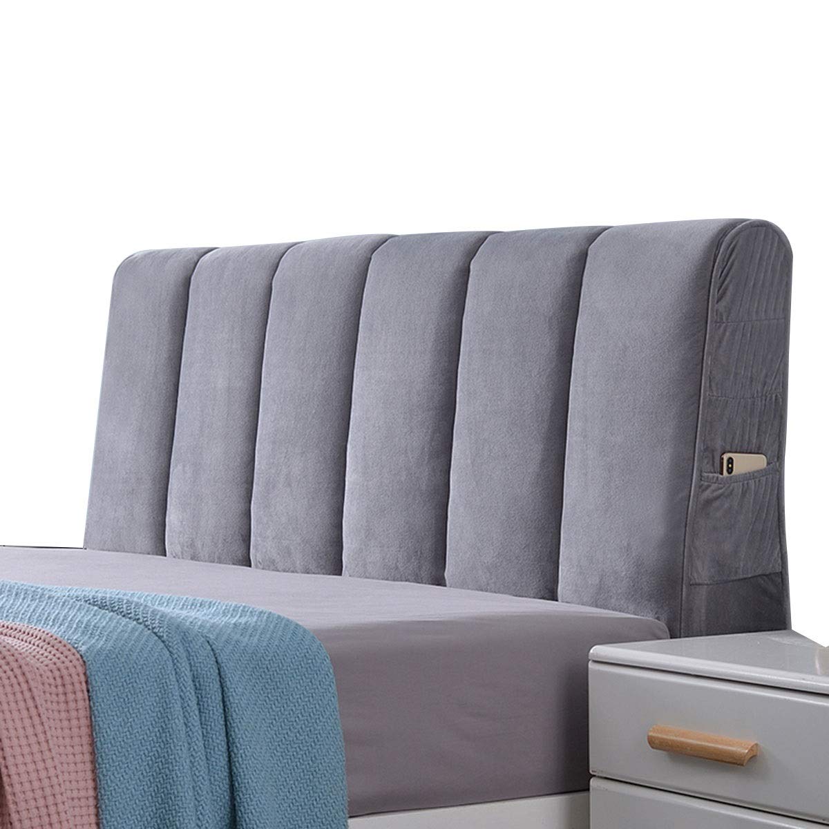 Stretch Dustproof Slipcover Headboard Protector - Washable Gray Fabric 60x150cm - Bedroom Decor, Dust Protection for Queen/King Size Beds - Perfect for Home, Hotel, and Airbnb Use