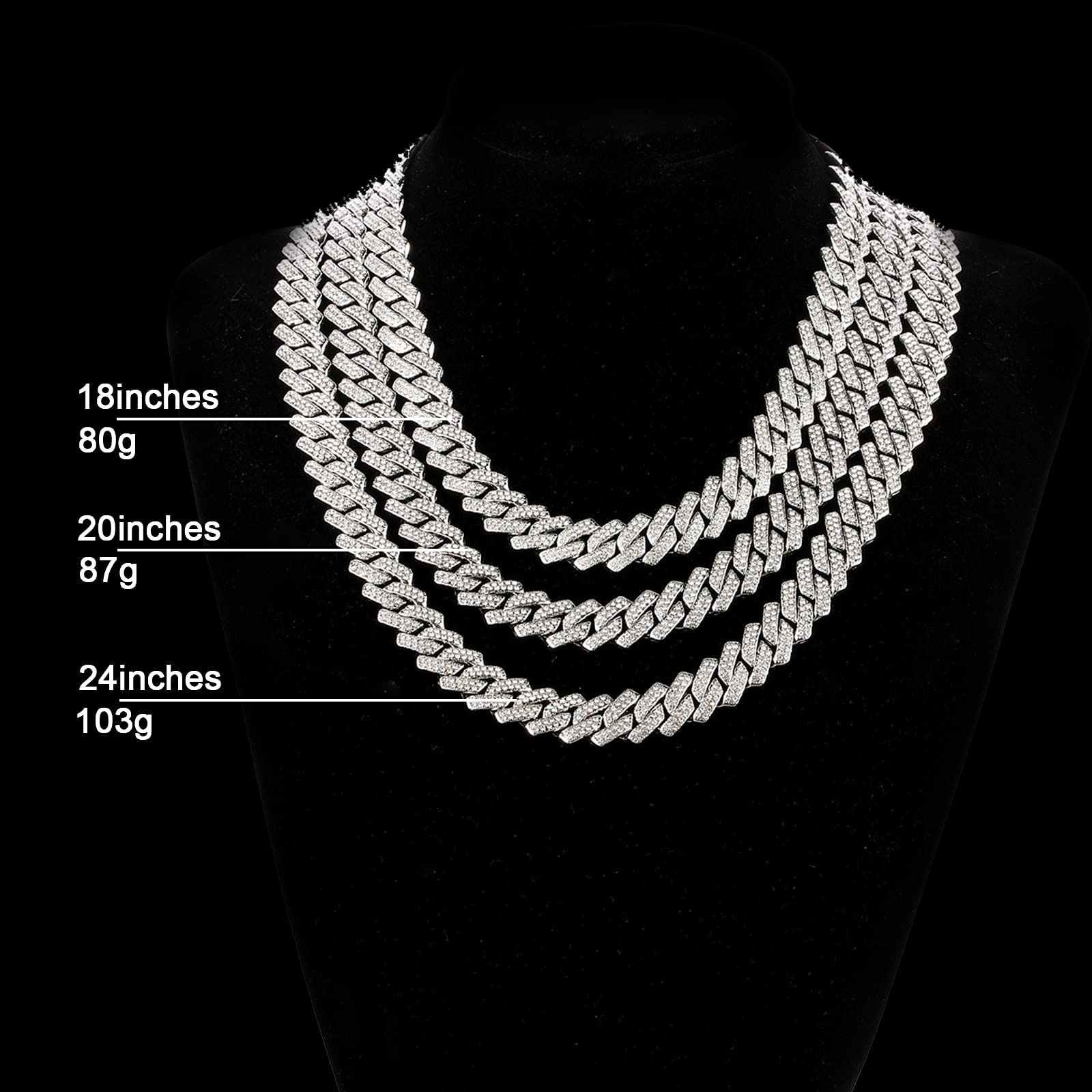 Saintda Cuban Link Chain for Men & Women - Iced Out Silver, Gold & Rose Gold Miami Cuban Necklace - Bling Diamond Hip Hop Jewelry with Gift Box - Perfect for Parties, Gifts & Streetwear Fashion