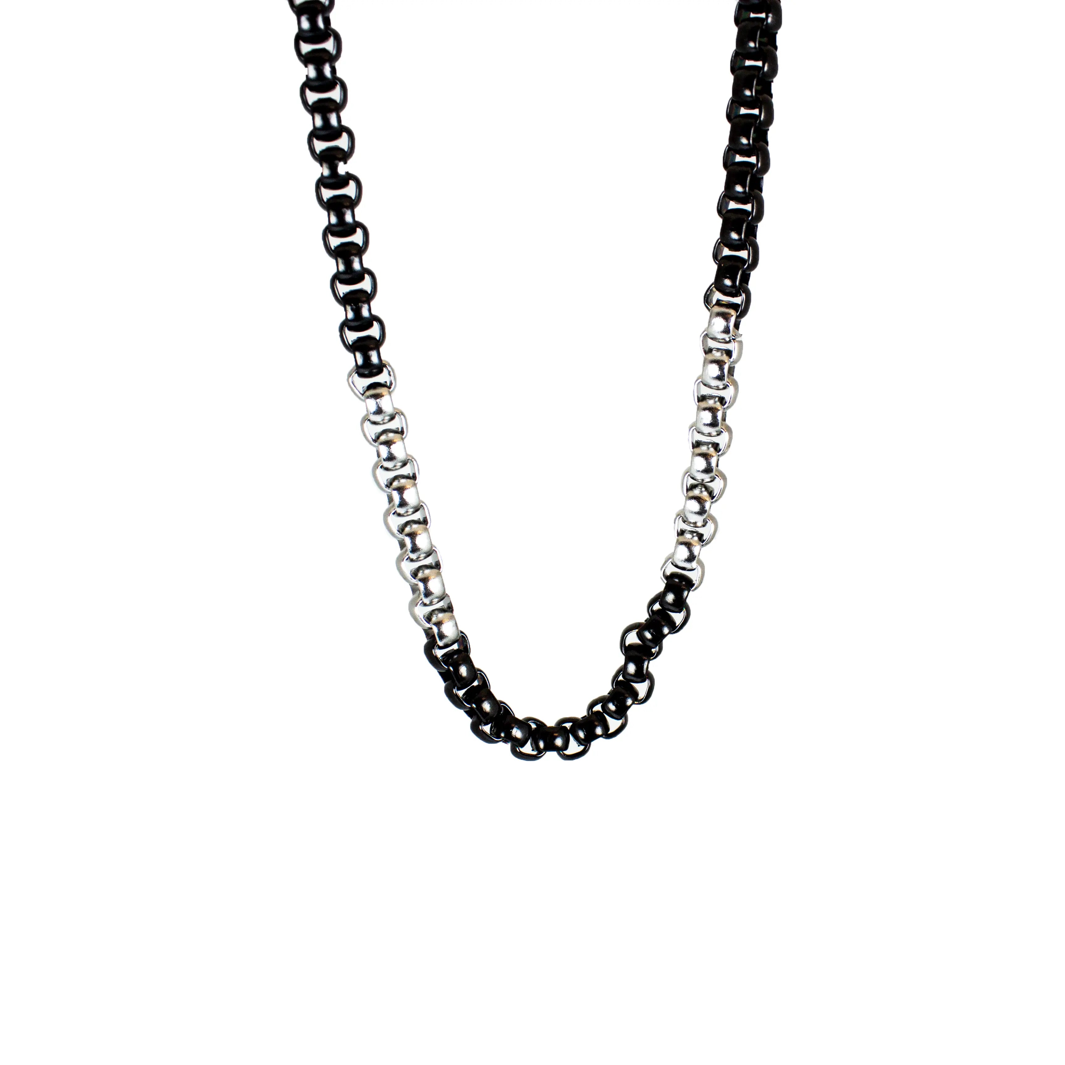 BOL Men's Two Tone Silver & Black Stainless Steel Chain Necklace for Casual & Formal Wear | Durable & Hypoallergenic Jewelry Gift for Him