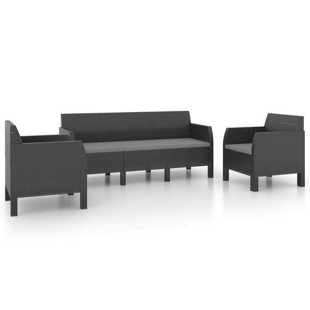 3-Piece Outdoor Sectional Sofa Set with Cushions - PP Anthracite Patio Lounge & Dining Furniture for Garden, Conservatory, Backyard - Perfect for Relaxing, Entertaining & Outdoor Dining