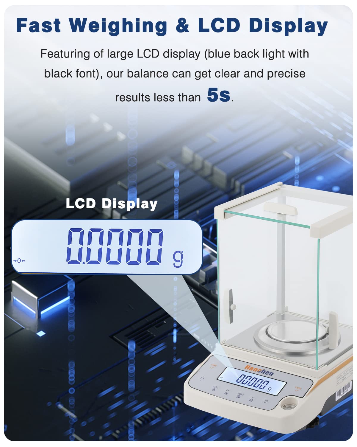 Hanchen 120g x 0.1mg Precision Analytical Balance | 0.0001g Digital Lab Scale for Jewelry, Pharmacy & Chemical Labs | Accurate Weighing for Gold, Diamonds, Powders & Chemicals