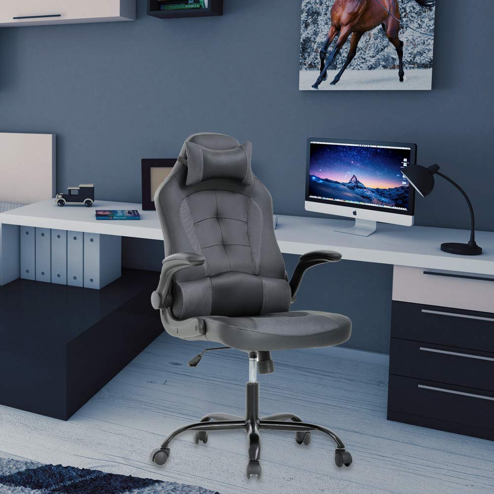 Premium Ergonomic Gaming Chair - Adjustable Office Desk Chair with Lumbar Support & Headrest - Modern Executive Leather Computer Chair - Rolling Swivel Task Chair for Home Office & Gaming Setup - Grey