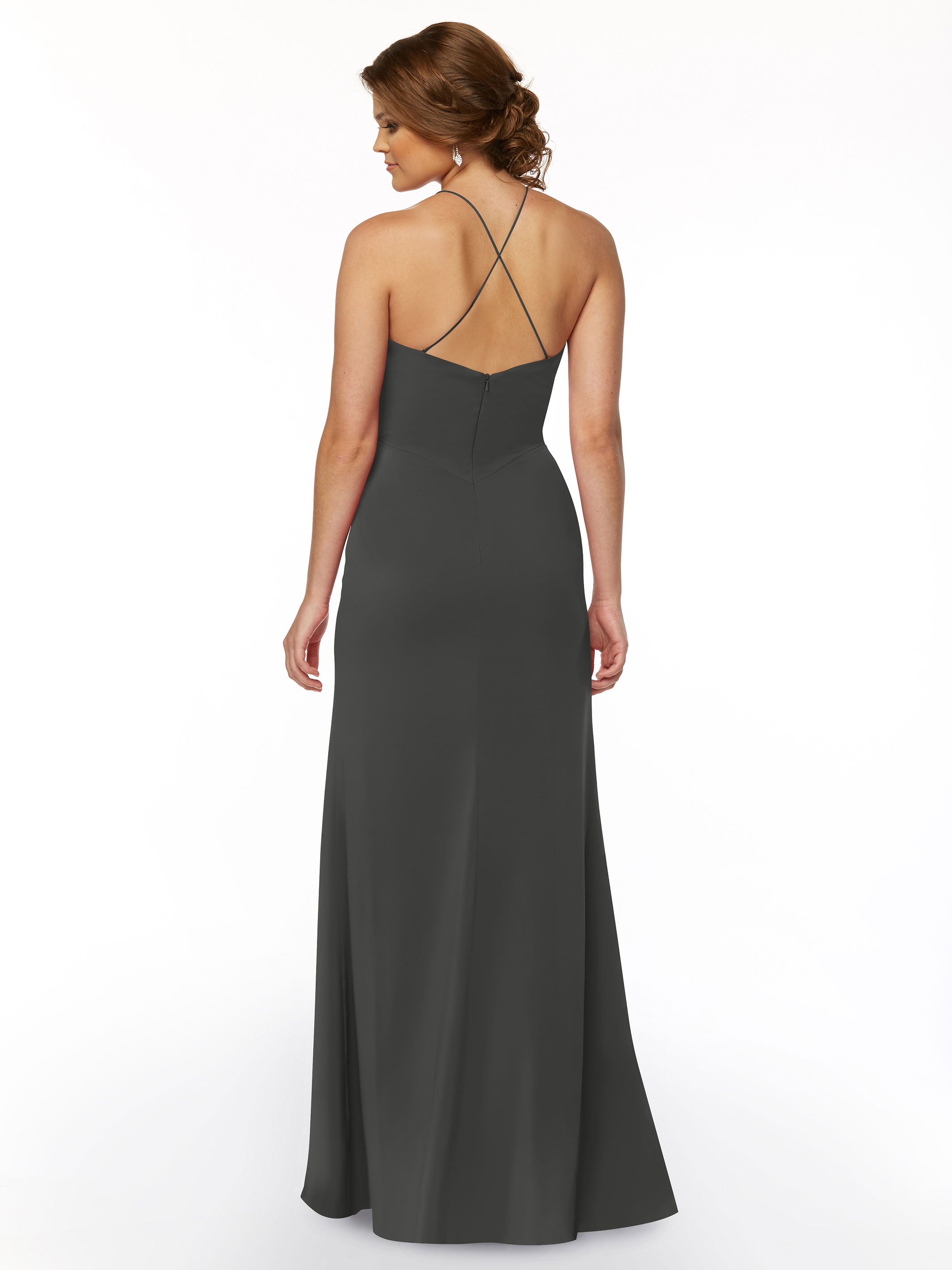 Elegant 83026 Sheath Stretch Chiffon Bridesmaid Dress with Halter Neckline & High Slit - Perfect for Weddings, Formal Events & Evening Parties