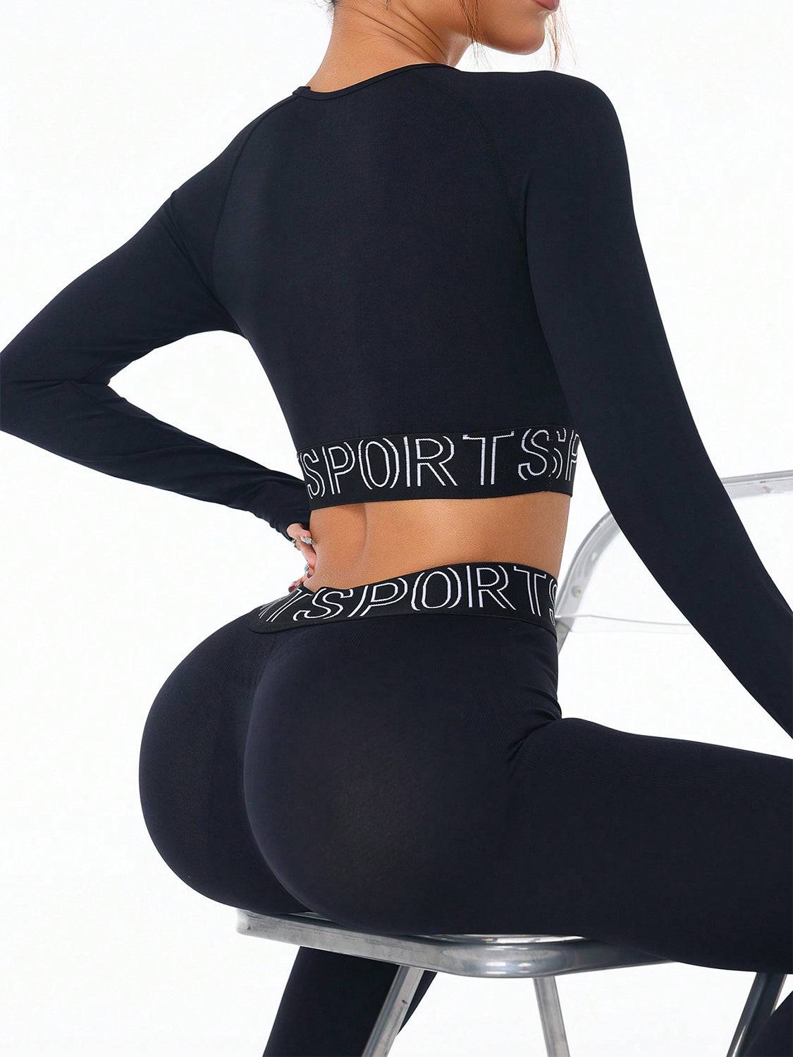 Sporty Long Sleeve Workout Top & High-Waist Leggings Activewear Set - Gym, Yoga, Running & Casual Wear for Women