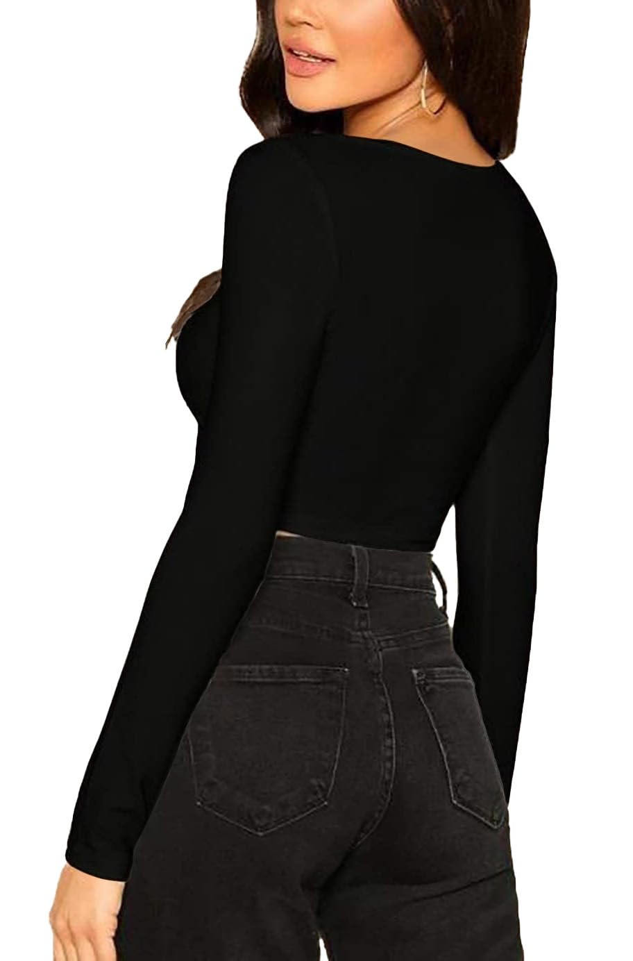 Women's Soft Cotton Long Sleeve Scoop Neck Crop Top - Breathable Comfort Fit Casual Shirt for Everyday Wear, Workout & Layering