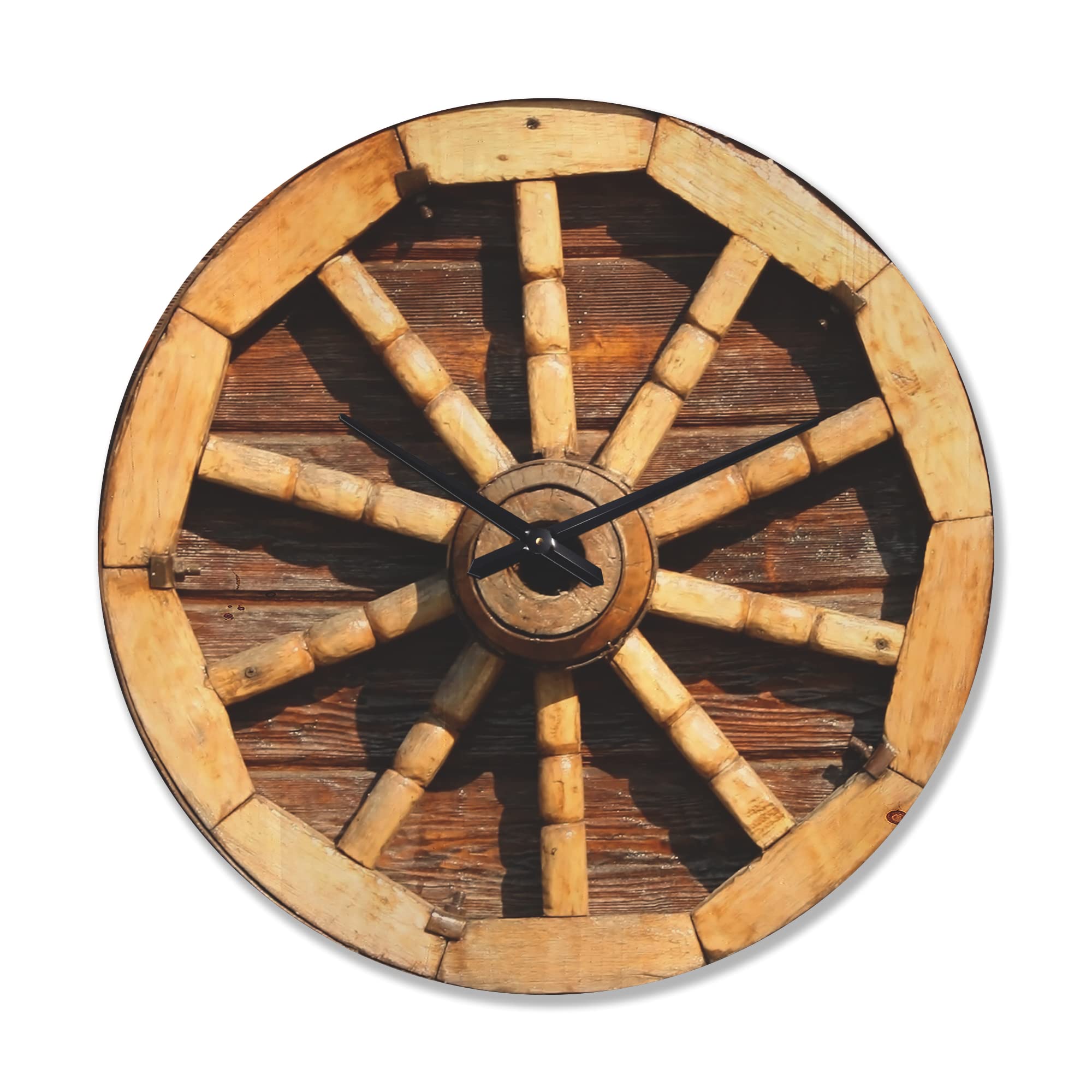 Vintage Farmhouse Wagon Wheel Wood Wall Clock - Large Rustic Country Decor for Living Room, Bedroom & Kitchen | Oversized Wooden Clock with Roman Numerals | Perfect for Cottage, Cabin & Farmhouse Style Homes