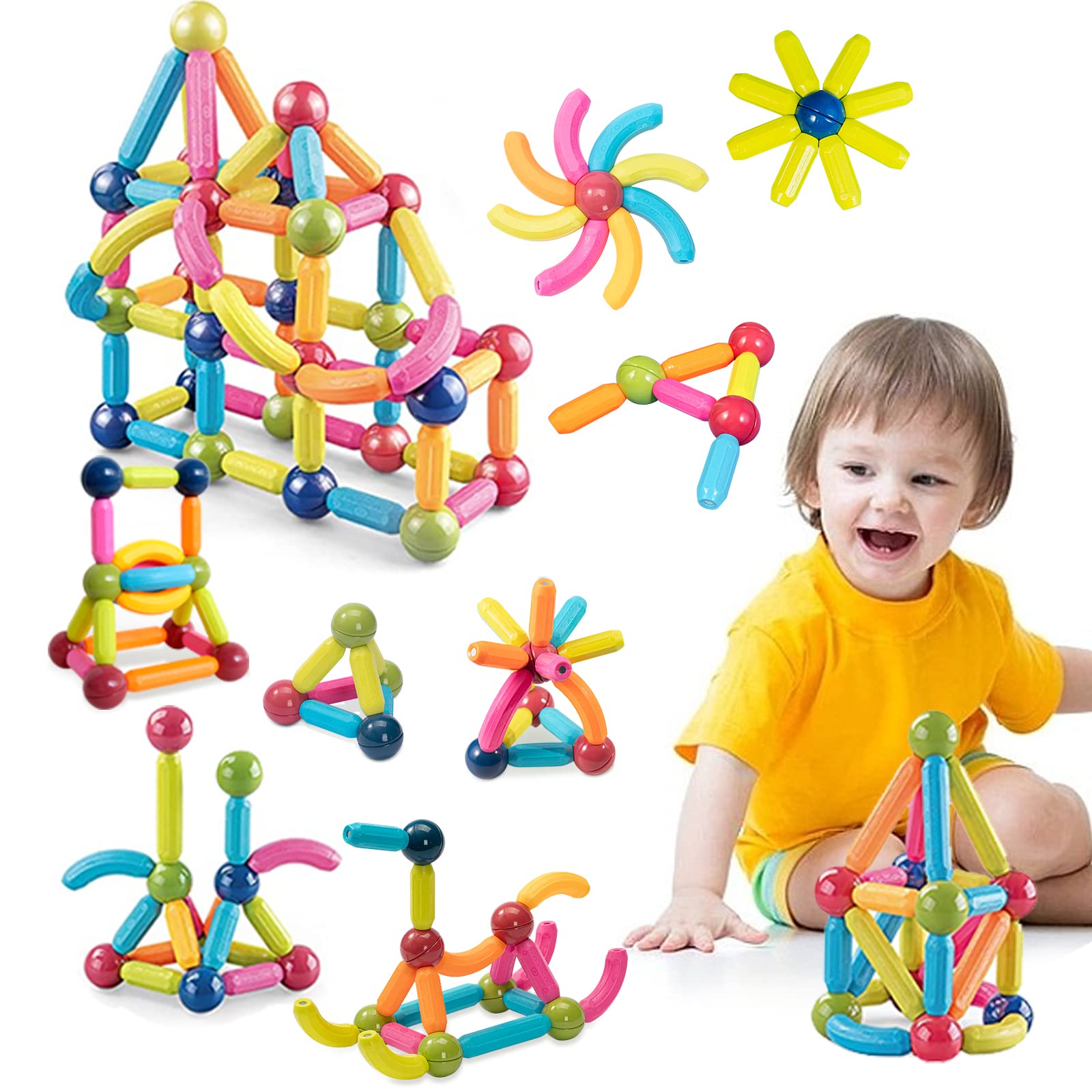 Magnetic Balls and Rods Building Set - 74PCS STEM Educational Construction Toys for Kids Ages 3-8 | Creative Learning Toys for Boys & Girls | Perfect for Classroom, Birthday Gifts & Indoor Playtime