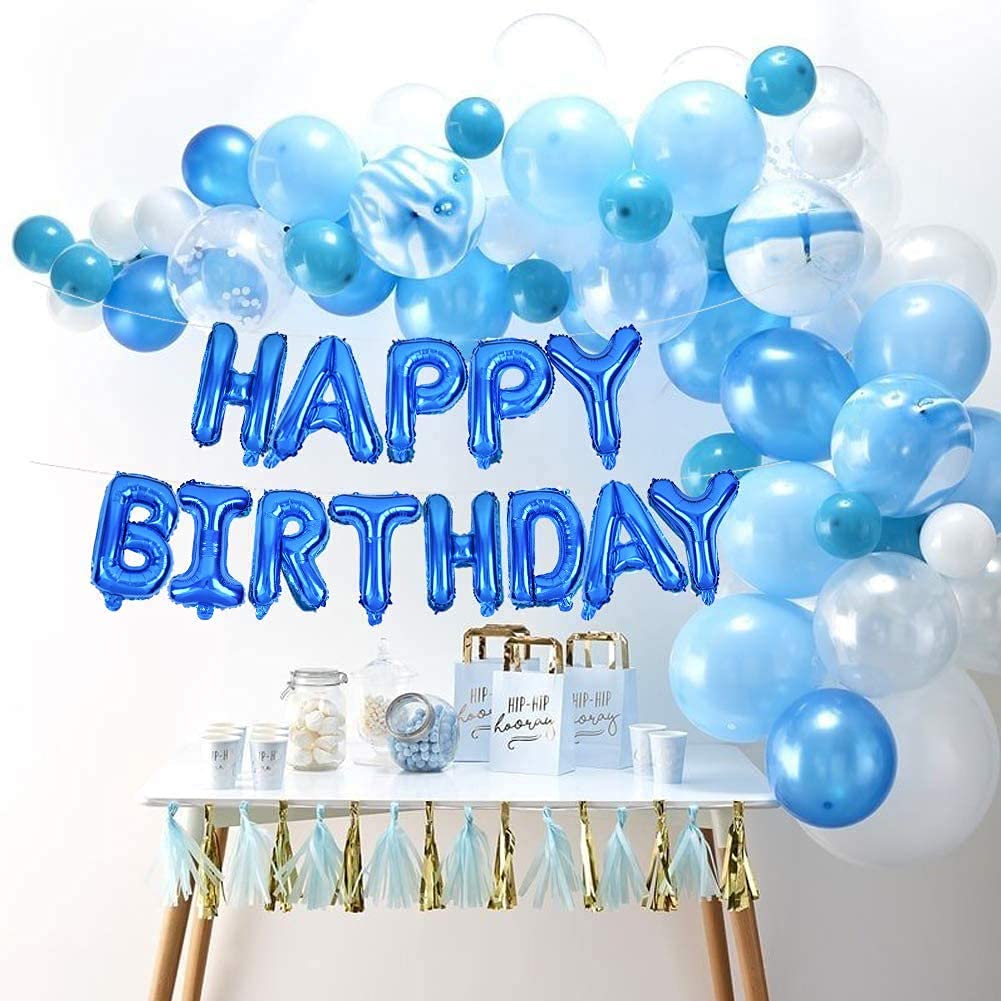 16 Inch Happy Birthday Banner Balloons - Reusable Mylar Foil Letter Balloons for Party Decorations | Eco-Friendly Birthday Party Supplies (Blue) - Perfect for Indoor/Outdoor Birthday Celebrations, Baby Showers & Anniversary Parties