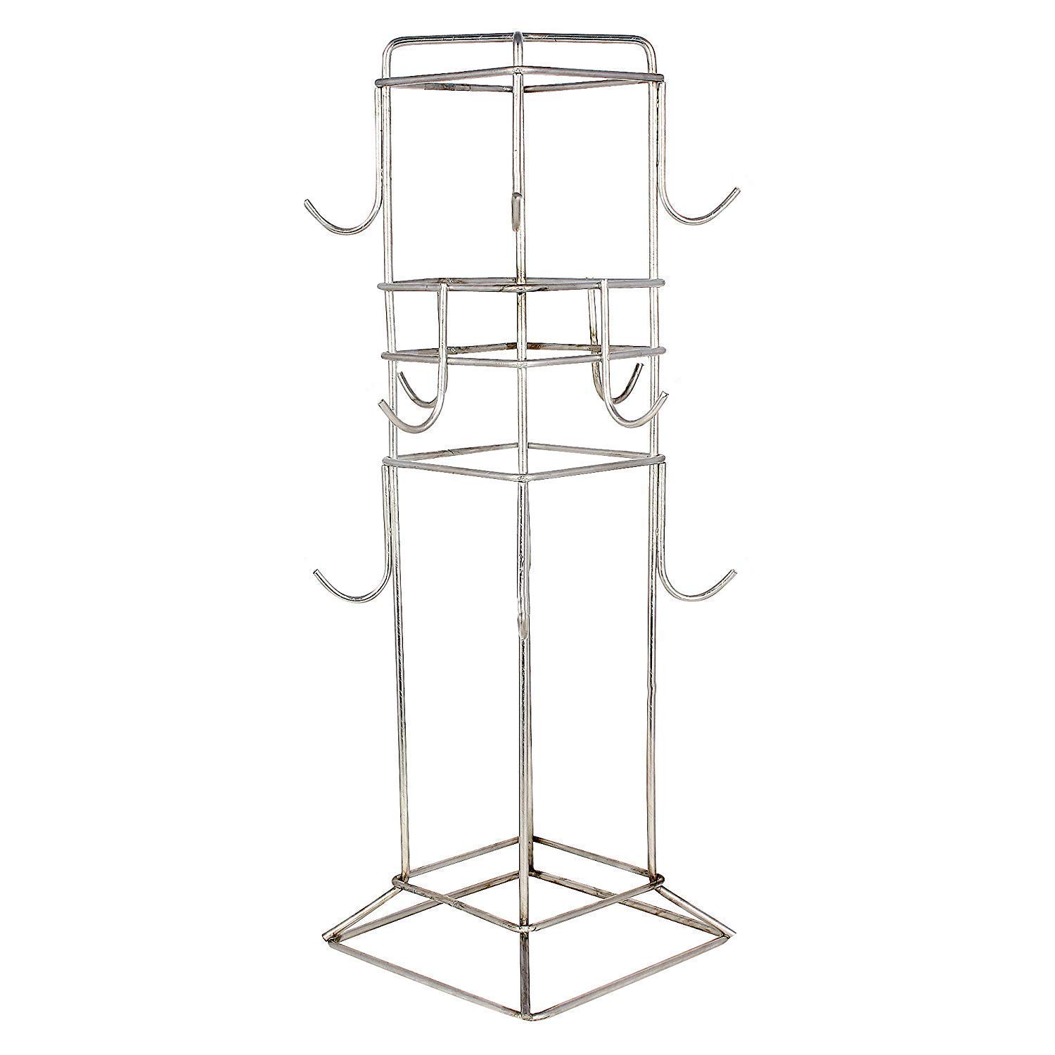 TechSrmaji 12-Cup Stainless Steel Holder - Kitchen & Dining Mug Stand with 12 Hooks for Coffee, Tea Cups - Rectangular Silver (Pack of 1) | Perfect for Restaurants, Cafes, and Home Organization