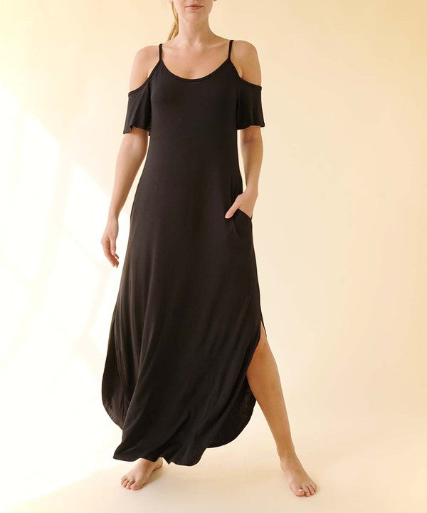 Elegant Bamboo Cold Shoulder Maxi Dress for Women - Summer Boho Beach Wedding Party Dress - Perfect for Vacations, Date Nights & Special Occasions