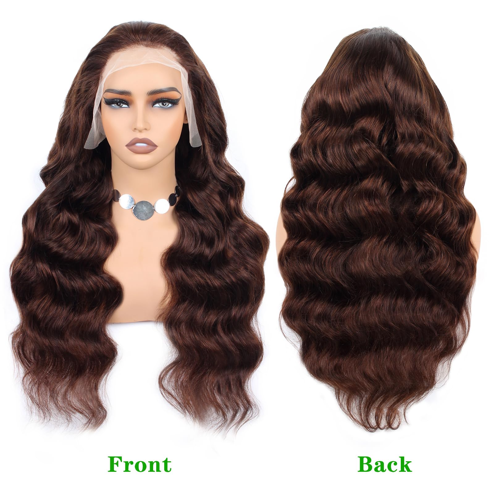 Chocolate Brown Body Wave Lace Front Wigs Human Hair 13x4 HD Lace Frontal Wigs - Pre Plucked with Baby Hair, 200% Density, Light Brown Brazilian Virgin Hair for Women (24 Inch) - Perfect for Daily Wear, Cosplay & Special Occasions