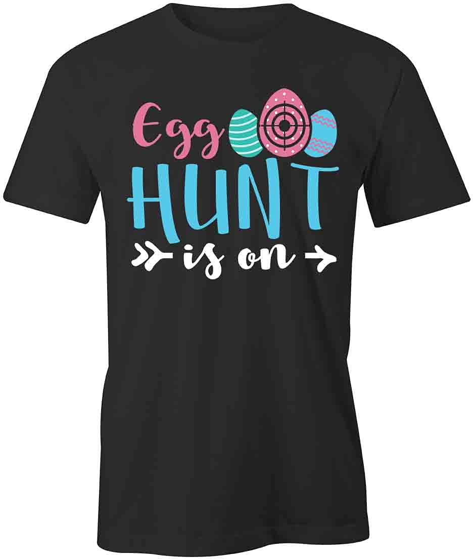 Egg Hunt is On Graphic T-Shirt | Printed Easter Tee for Men & Women | Black Cotton Shirt for Easter Party, Spring Festival & Family Gatherings