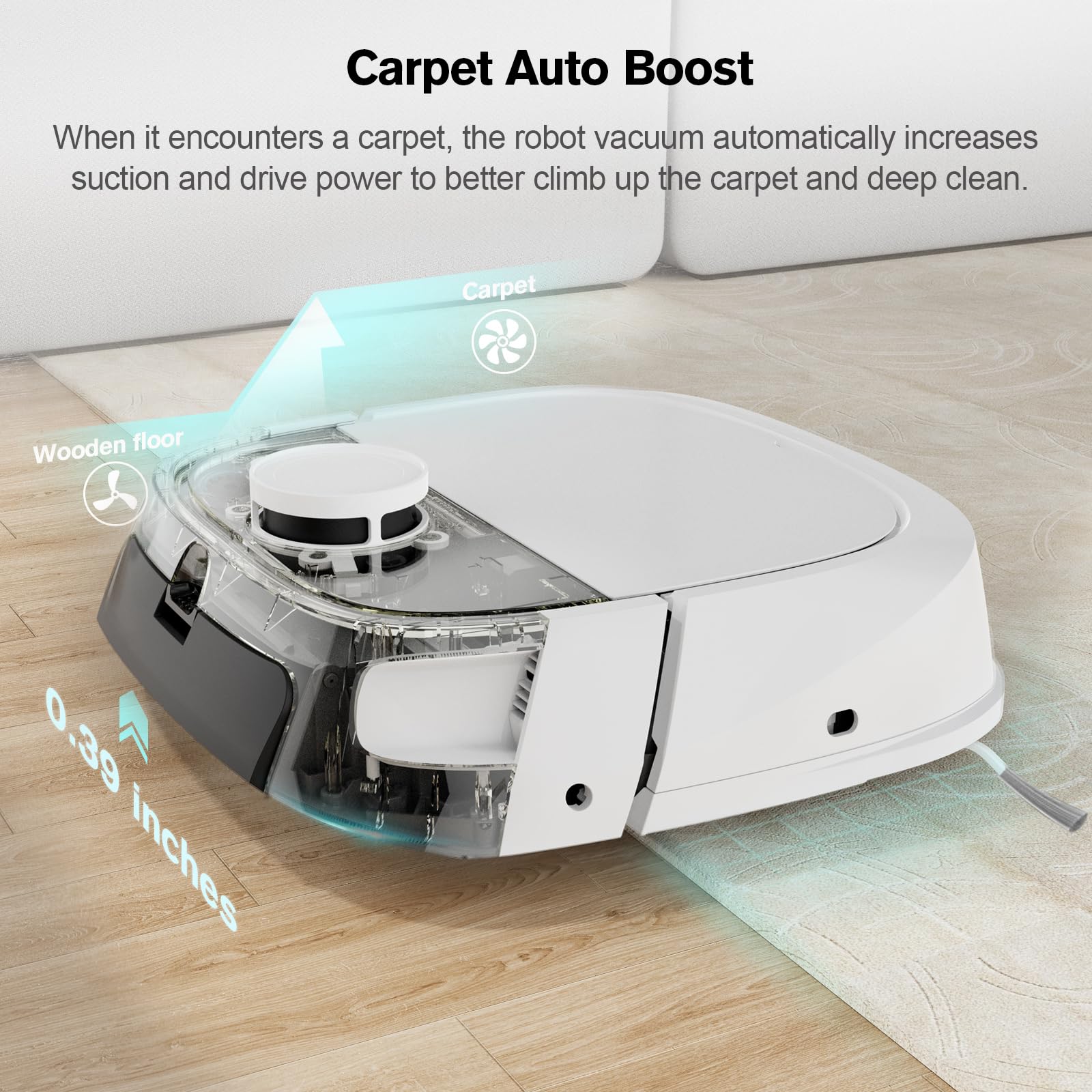 TECBOT M1 Pro Robot Vacuum and Mop Combo - 6000Pa Strong Suction, LiDAR Navigation, Smart No-Go Zones, App & Voice Control for Pet Hair - Ideal for Hardwood Floors & Carpets in Homes with Pets (White)