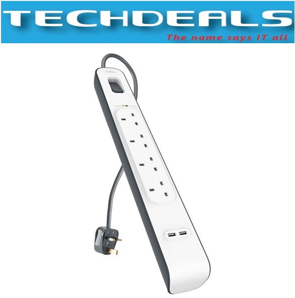 Belkin BSV401SA2M 4-Outlet Surge Protector with 2 USB Ports (2M/6.5ft Cable) - Power Strip for Home, Office, Gaming & Travel Protection