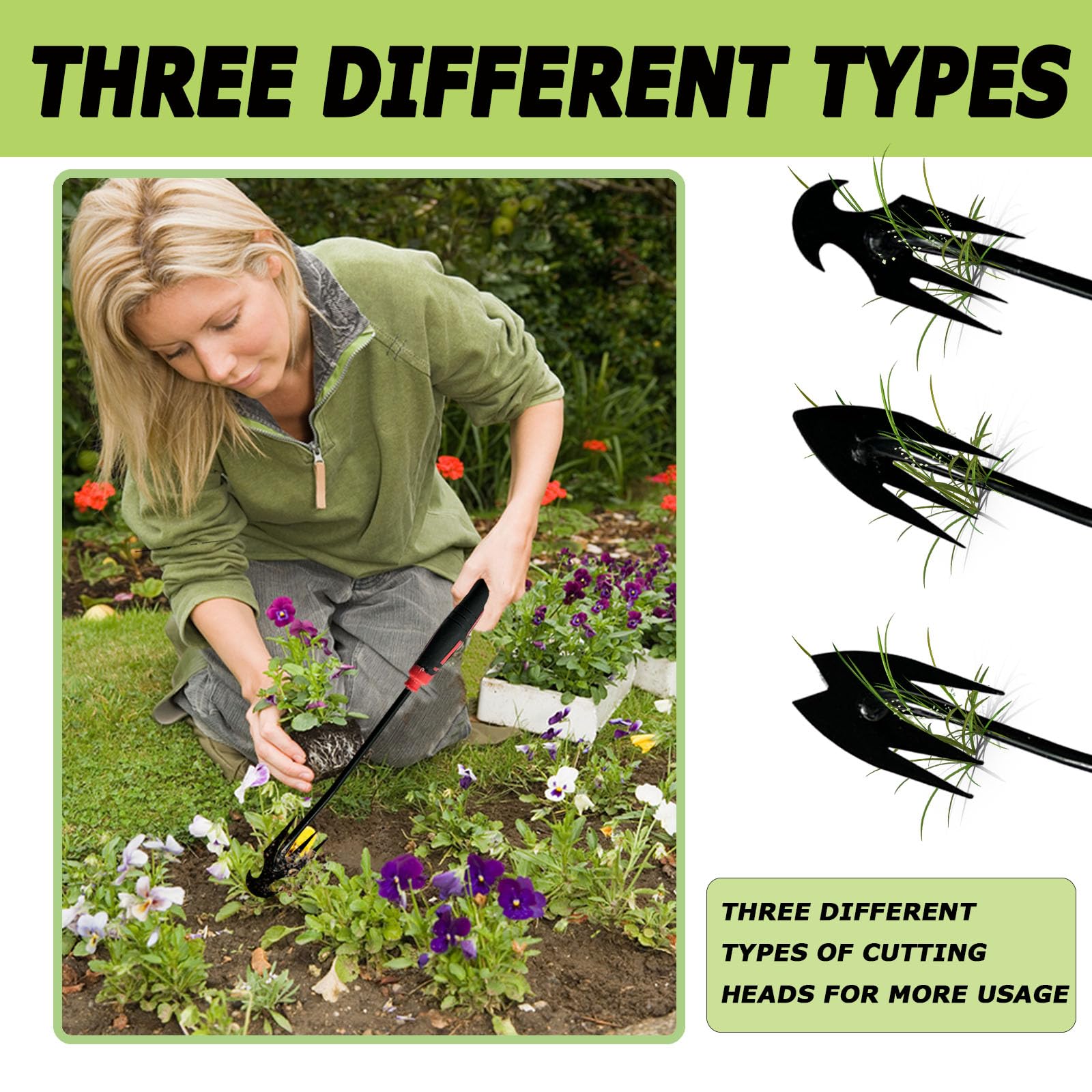3pc Garden Weed Puller Tool with Rubber Handle - Manual Weeder for Lawns & Gardens
