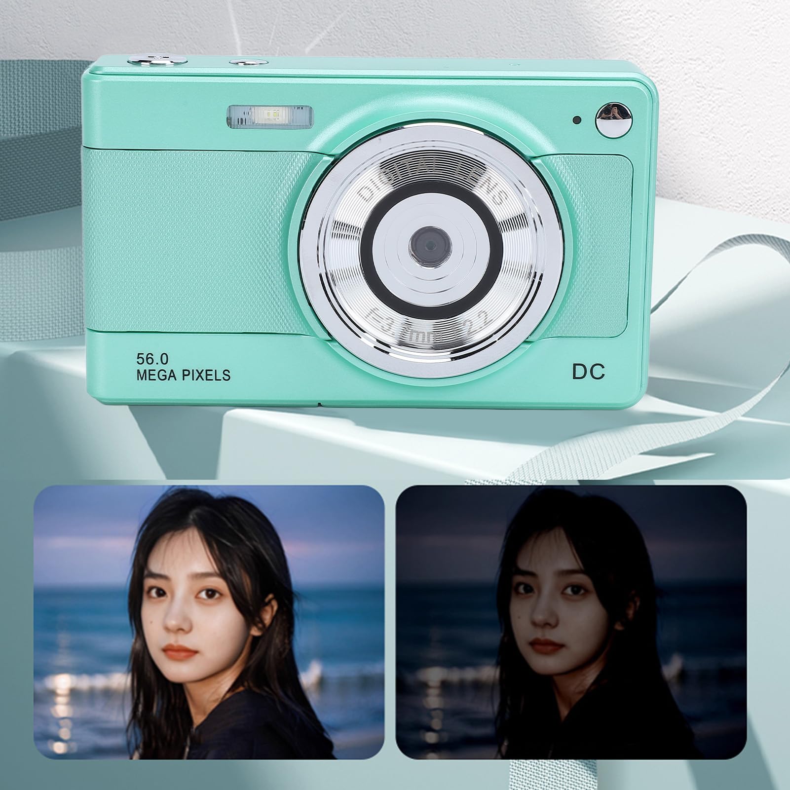 **56MP Digital Camera with 8X Zoom Autofocus - 1080P HD Point and Shoot Camera, 2.8in LCD Screen, Compact & Lightweight for Kids, Teens, Beginners - Perfect for Travel, Vlogging, Birthday Gifts (Green)**