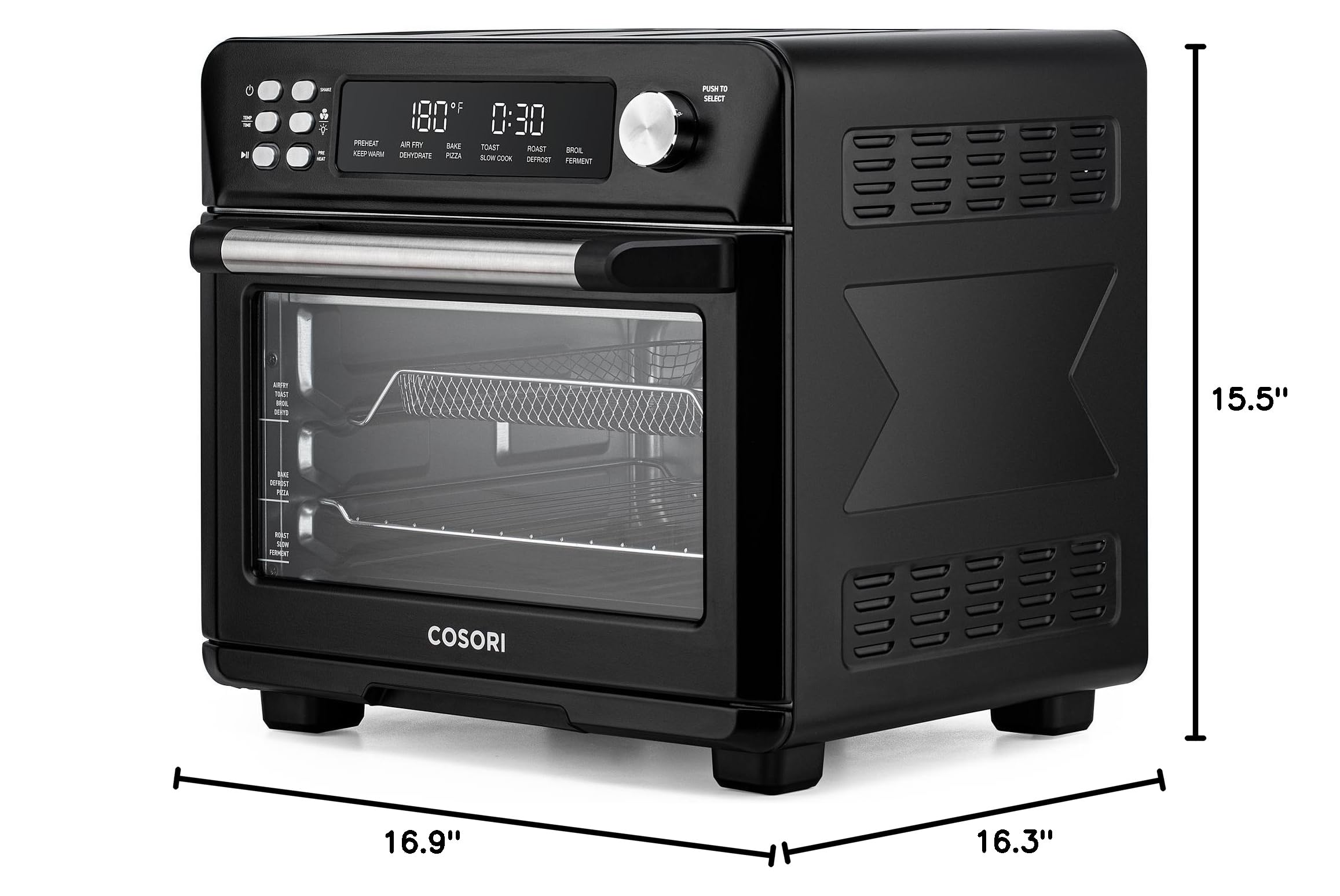 COSORI Smart 11-in-1 Air Fryer Toaster Oven Combo | 26QT Countertop Convection Oven for Baking, Roasting, Reheating, Broiling & Dehydrating | Includes 94 Recipes & 3 Accessories | Stainless Steel Black | Perfect for Small Kitchens, Dorms & Healthy Cooking
