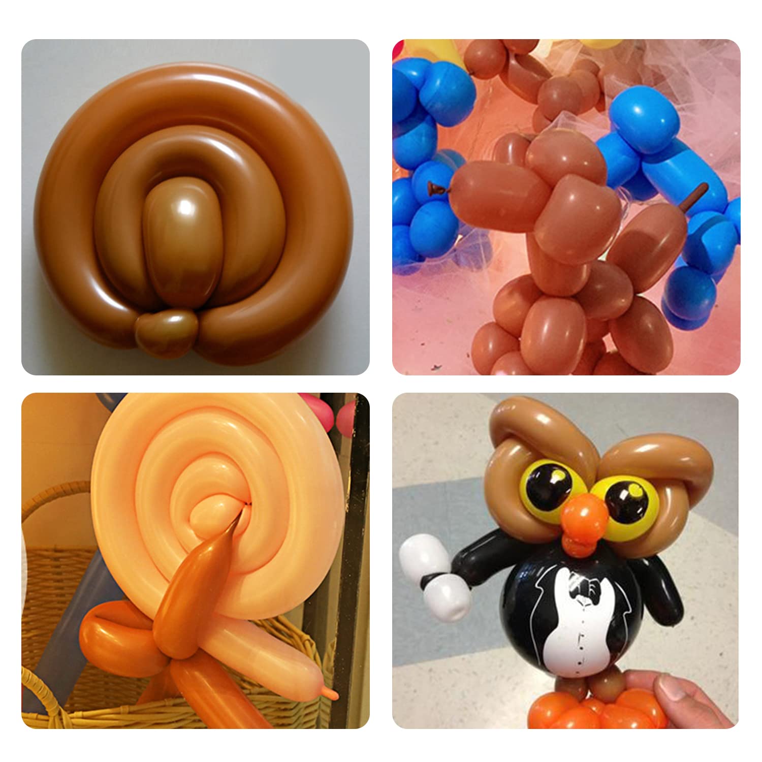 100PCS 260Q Brown Balloons for Twisting - Thickened Latex Animal Balloons for Magic Modeling, Birthday Parties, Clown Performances & DIY Decorations - Perfect for Kids Crafts, Party Favors and Balloon Art