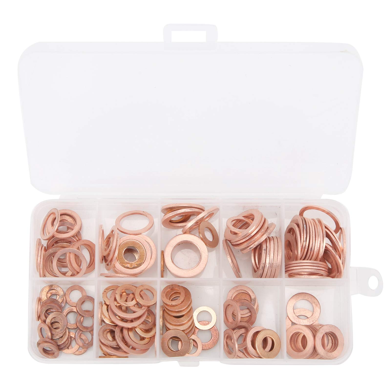 200pcs Copper Oil Seal Gasket O-Ring Set - Flat & Round Sealing Washers for Automotive, Plumbing & Industrial Applications - High-Temp Resistant Metal Gaskets for Engines, Pipes and Machinery