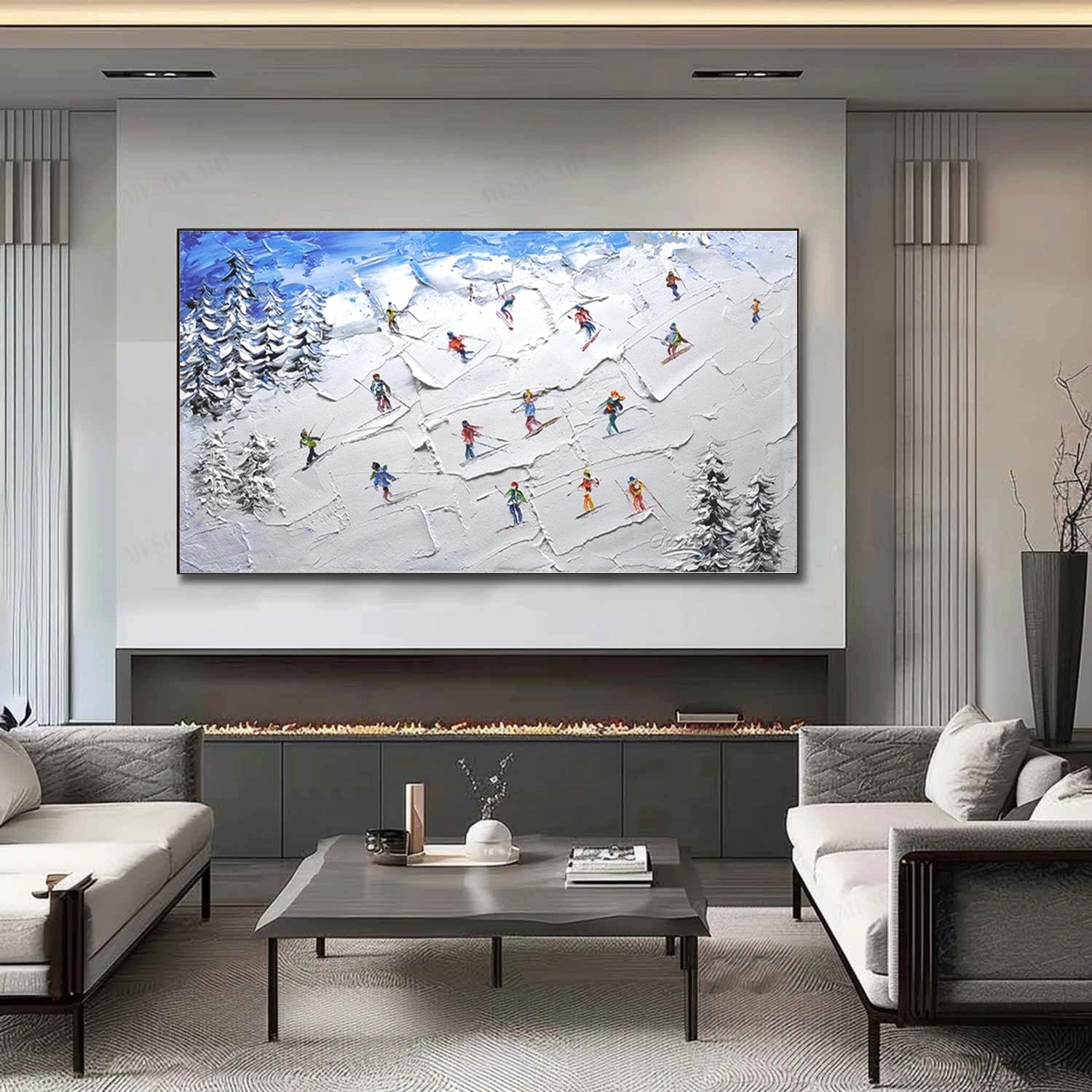 SP045 Skiing Sport Textured Art Canvas Painting - Perfect for Winter Sports Decor, Ski Lodge Wall Art & Gift Ideas