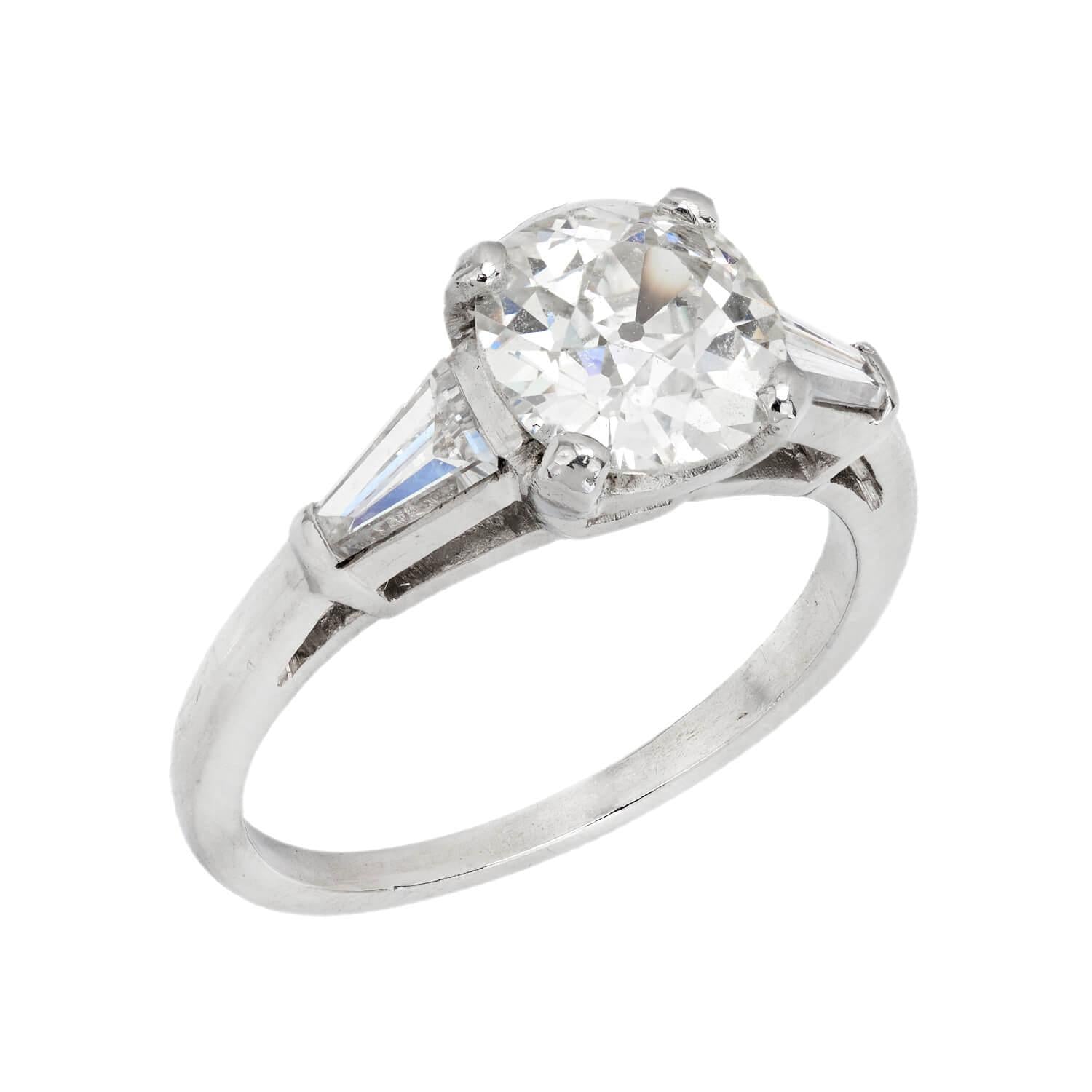 Vintage Platinum Diamond Engagement Ring 1.66 Carat - Elegant Wedding Proposal Jewelry for Her