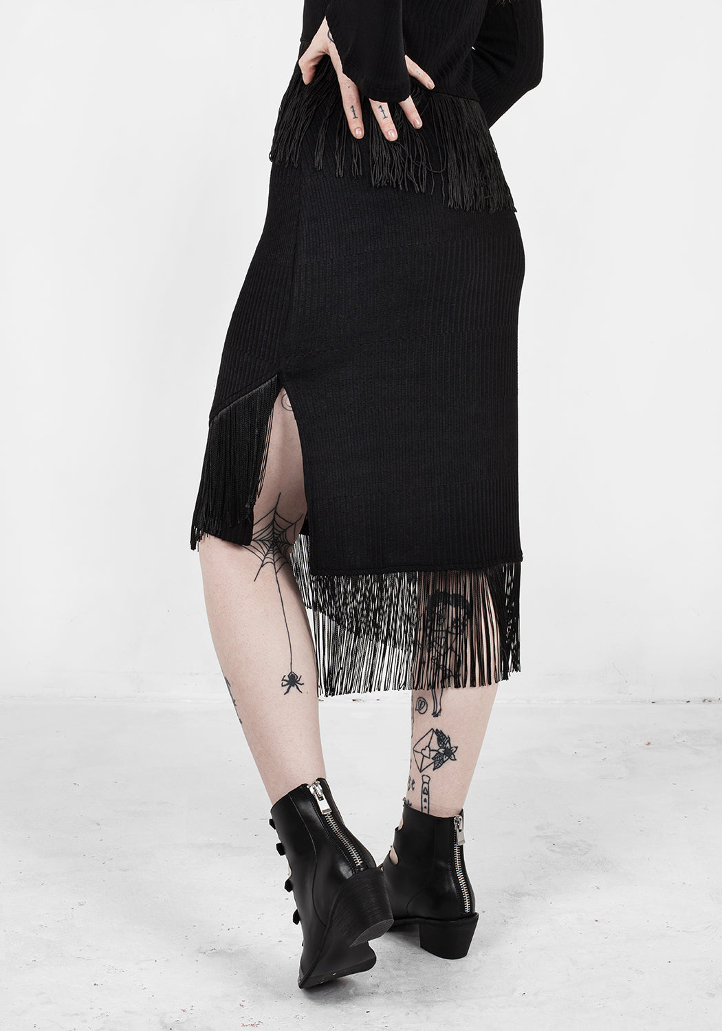 LITTLELIES Women's Midi Fringed Jersey Skirt - Boho Flowy Summer Skirt for Beach, Party & Casual Wear