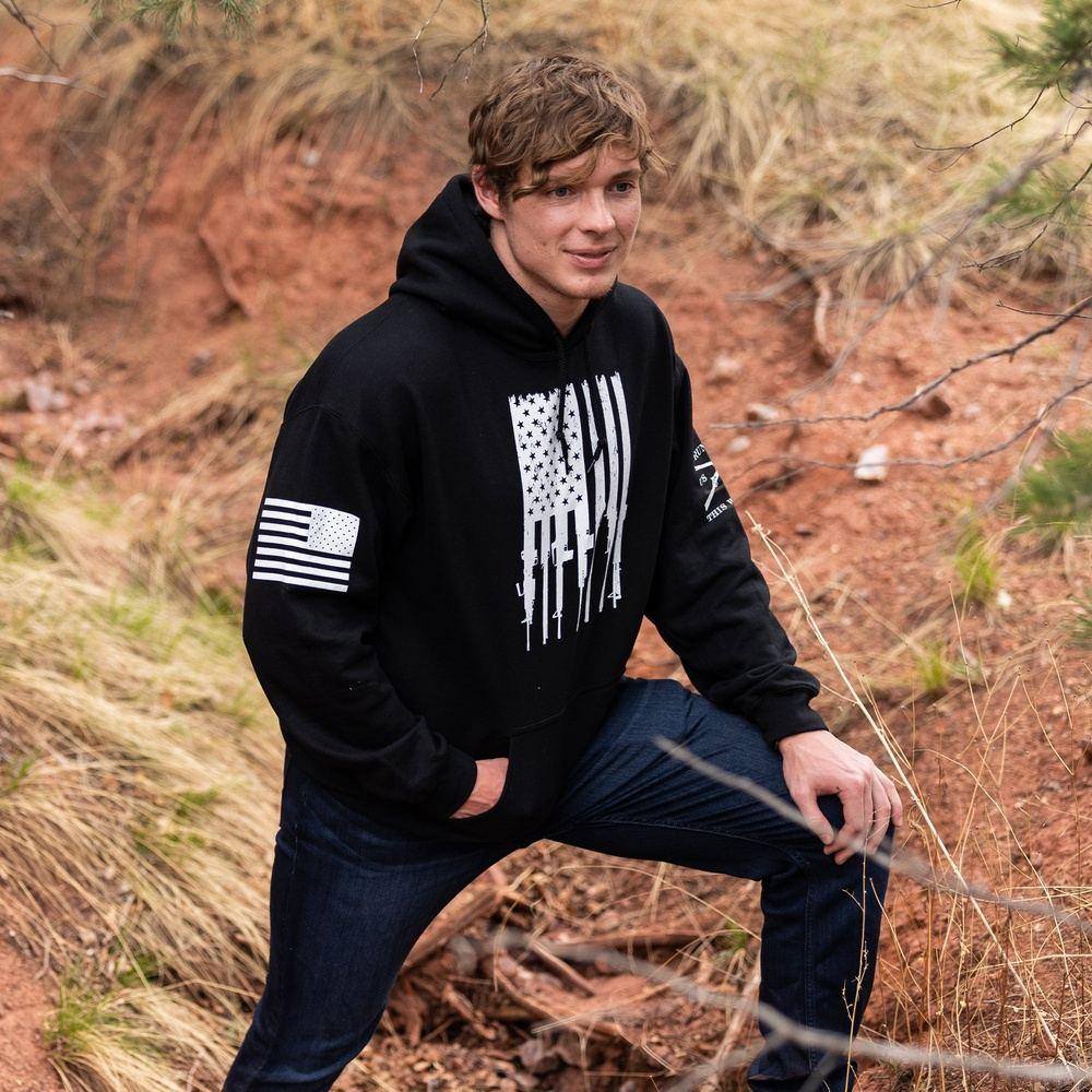 Rifle Flag Hoodie 2.0 - Patriotic American Flag Pullover Sweatshirt for Men & Women | Perfect for Outdoor Activities, Shooting Range & Casual Wear