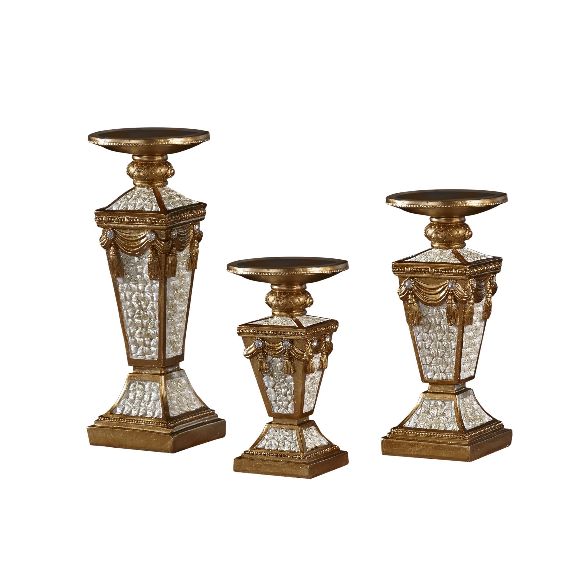 American Atelier Gold & White Set of 3 Square Candle Holders - Elegant Home Decor for Dining Table, Wedding Centerpieces, and Holiday Decorations