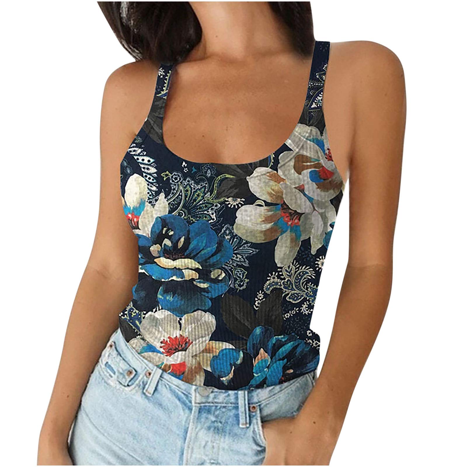 **Floral Printed Plus Size Tank Tops for Women - Sexy Casual Summer Tops - Perfect for Beach, Gym & Everyday Wear**