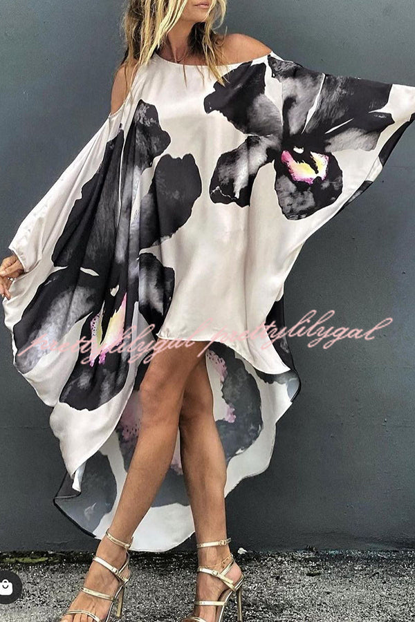 Elegant Floral Print One Shoulder Maxi Dress - Beach Cover Up, Summer Party & Vacation Outfit