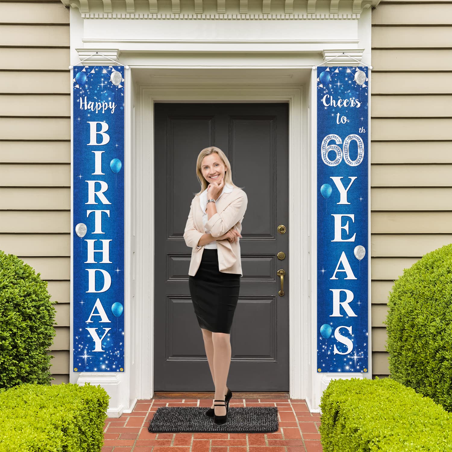 Happy 60th Birthday Yard Sign & Door Banner - Cheers to 60 Years Party Decorations for Men & Women - Blue - Perfect for Outdoor Celebrations, Milestone Birthdays & Surprise Parties