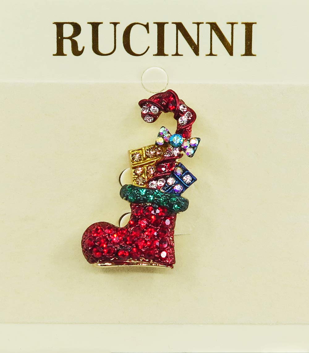 RUCINNI Gold Plated Christmas Boot Brooch with Czech Crystals - Holiday Gift & Party Wear