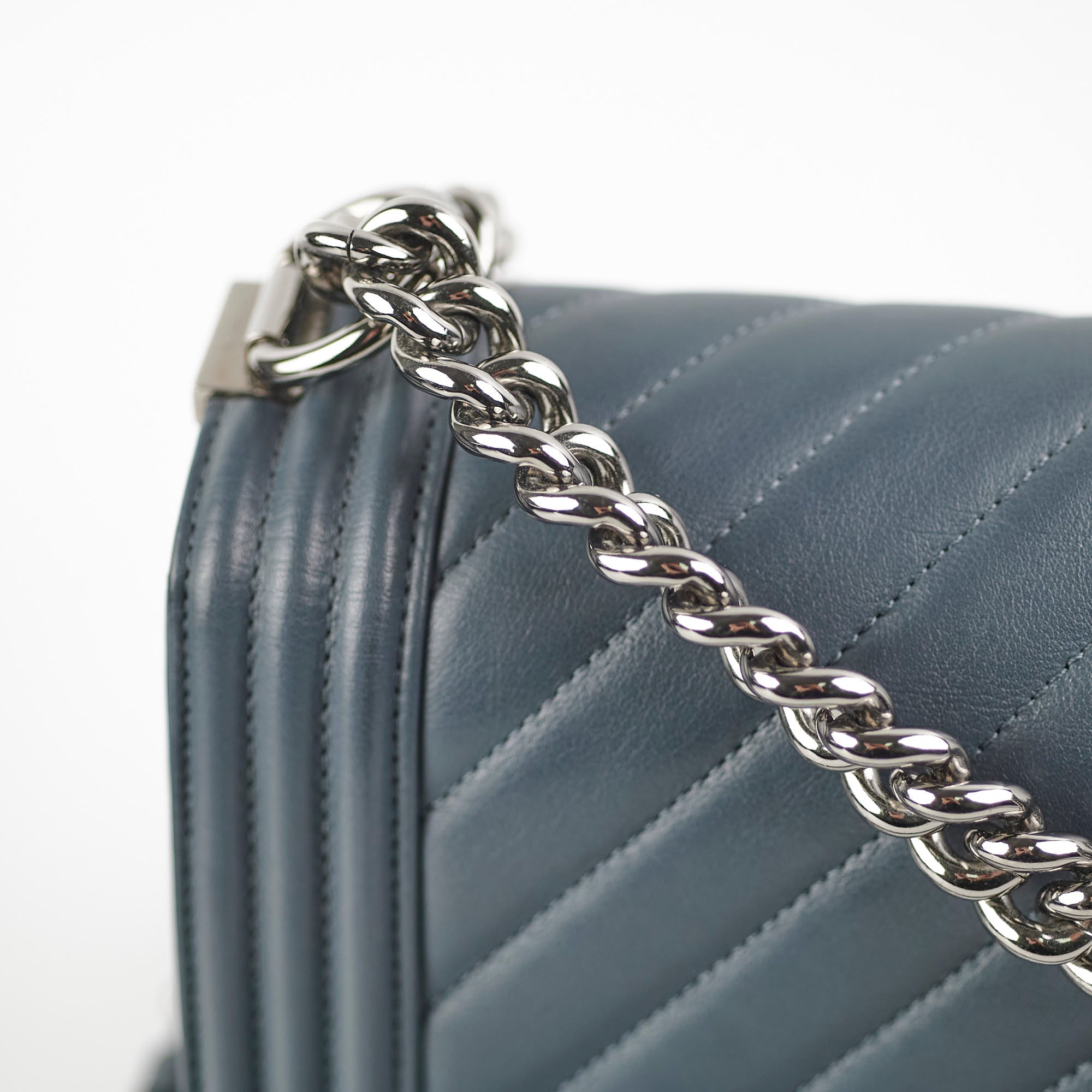Chanel Old Medium Chevron Boy Bag in Grey - Luxury Designer Handbag for Women, Perfect for Parties & Evening Events