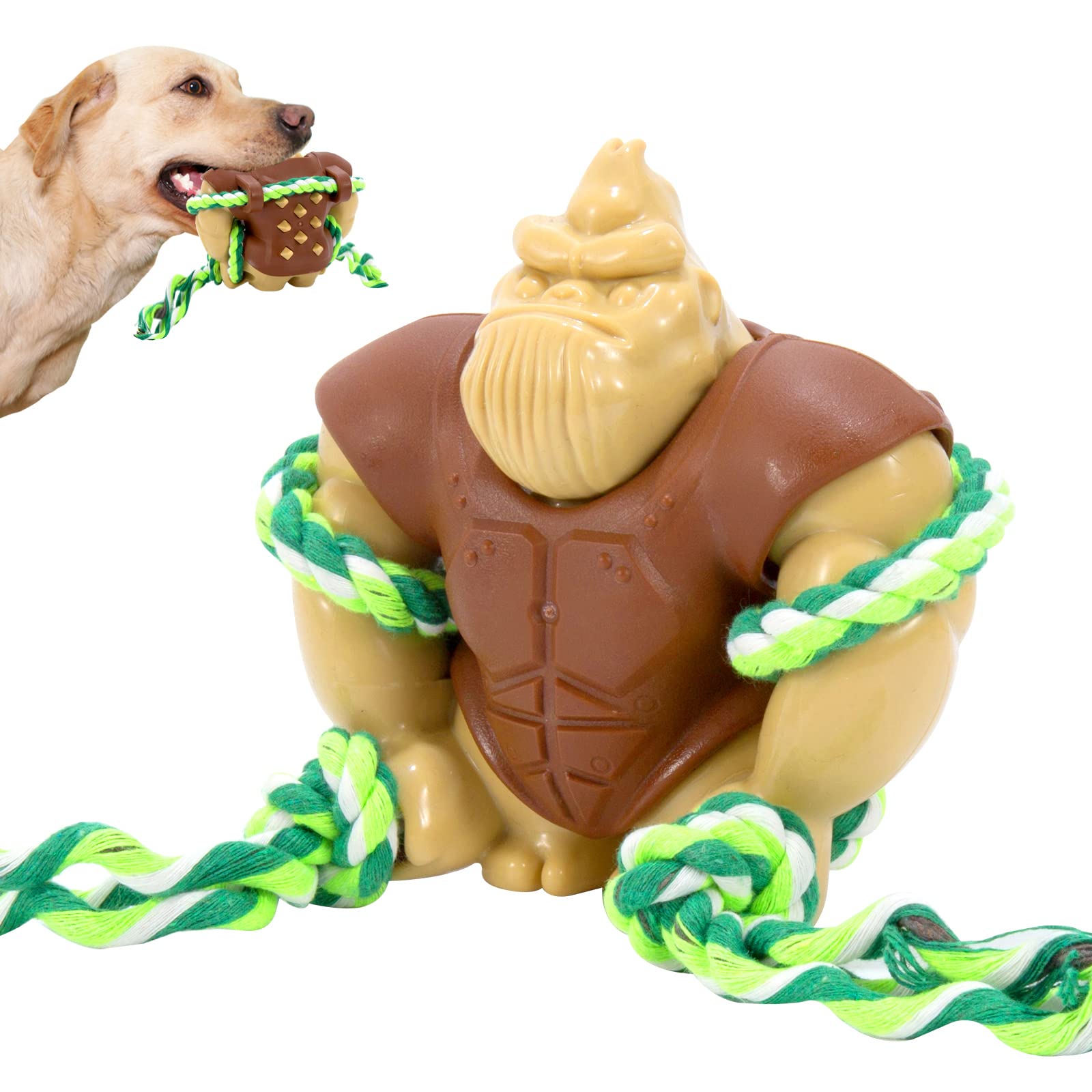 AREZO Indestructible Dog Chew Toys for Aggressive Chewers - Durable TPR & Nylon Rope Toy for Large Breed Dogs, Teeth Cleaning & Training Chew Toy (Beige) - Perfect for Playtime, Training & Dental Health