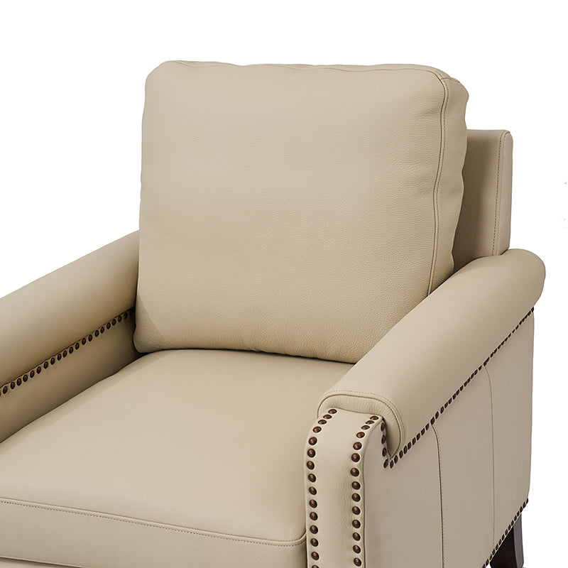 Nathaniel Transitional Style Genuine Leather Armchair - Premium Brown Leather Lounge Chair for Living Room, Office & Study - Comfortable Reading Chair with Padded Seat & Wooden Legs