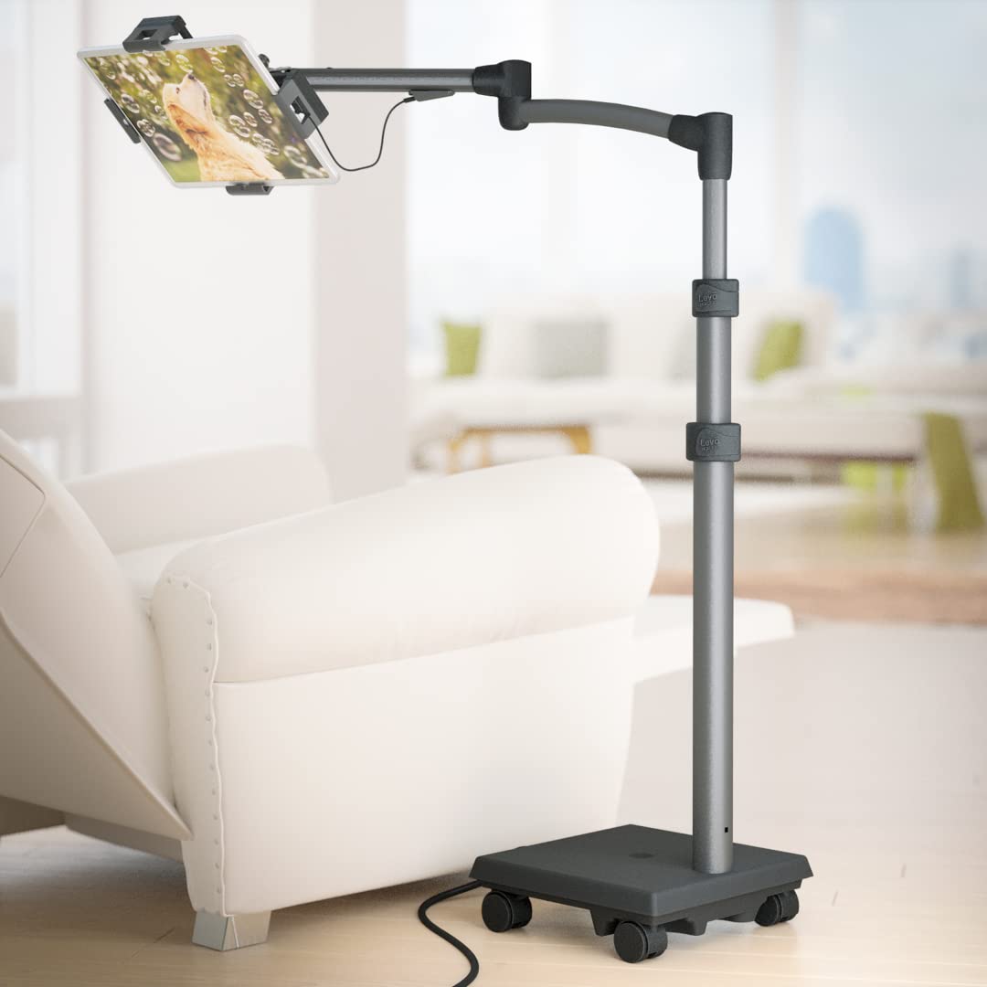 LEVO G2 Commercial Heavy-Duty Ergonomic Tablet Rolling Cart Stand with 60W USB-C Charging Port - Compatible with iPad Pro, Surface Pro, Samsung, Kindle & More Touchscreen Devices - Perfect for Schools, Hospitals, Retail Stores & Office Use