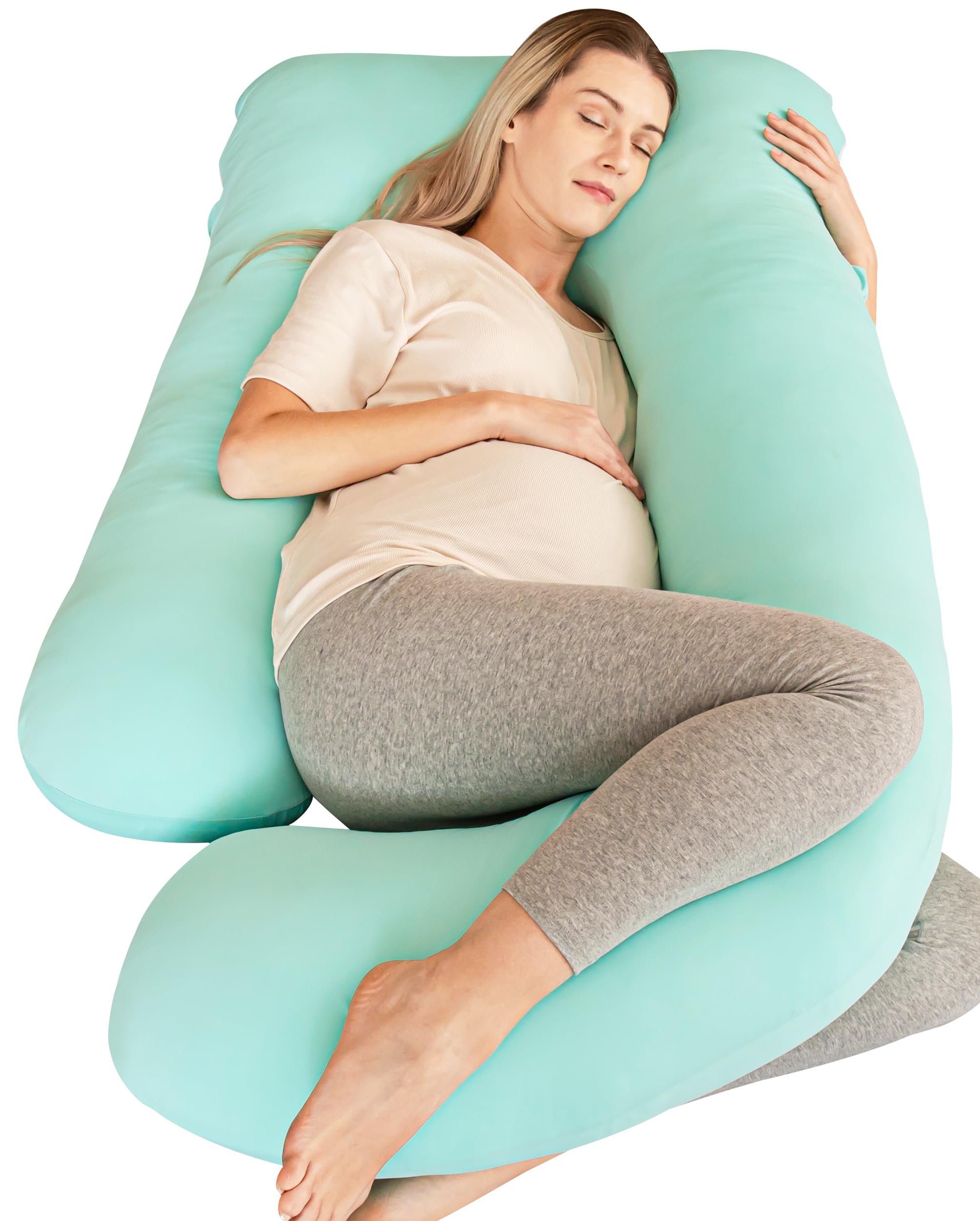 **Premium U-Shape Pregnancy Pillow for Women - Soft Cooling Maternity Body Pillow with Removable Cover - Full-Size 57 Inch Support for Back, Belly & Hips - Ideal for Sleeping, Nursing & Relaxation - Turquoise**