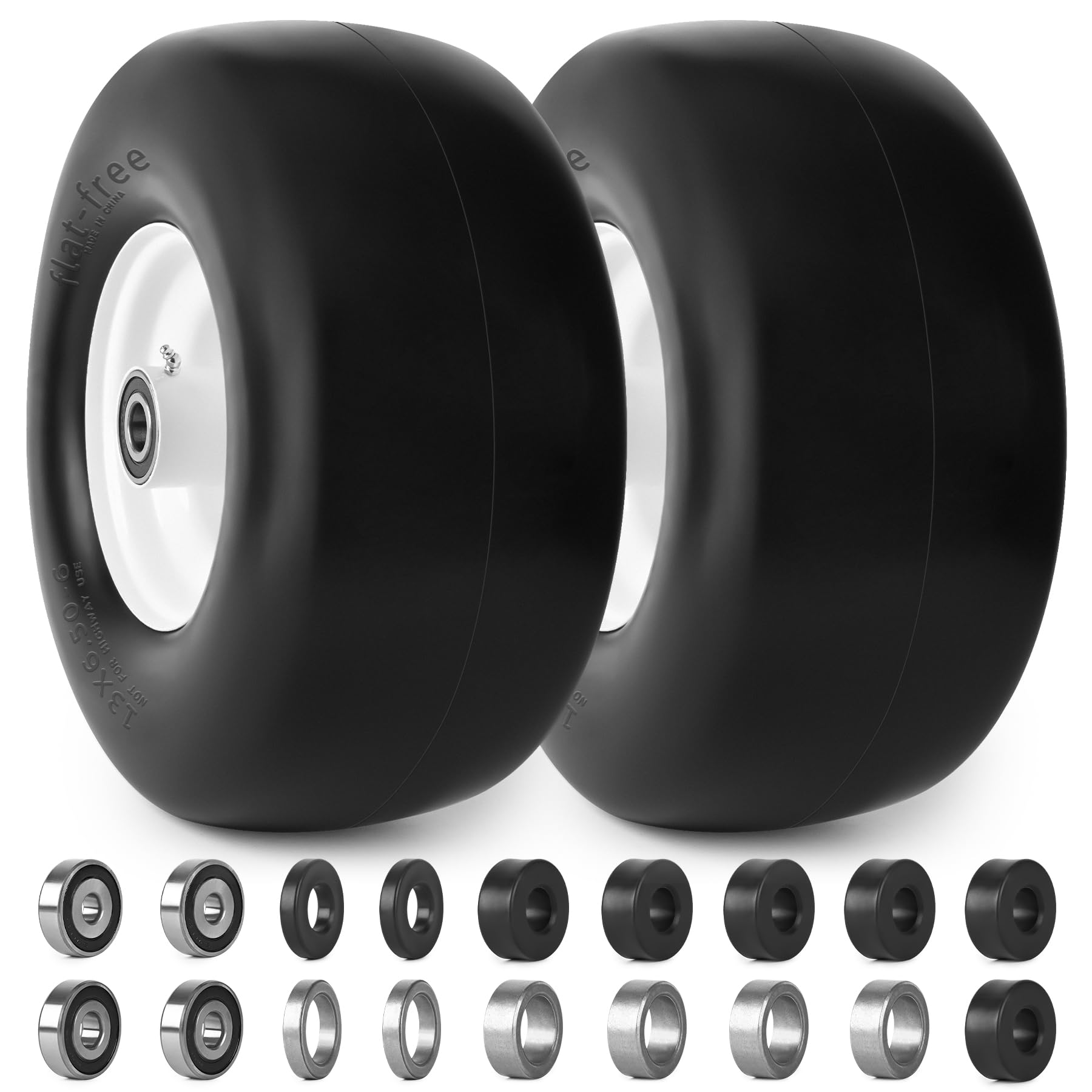 13x6.50-6 Flat Free Lawn Mower Tires & Wheels with 3/4