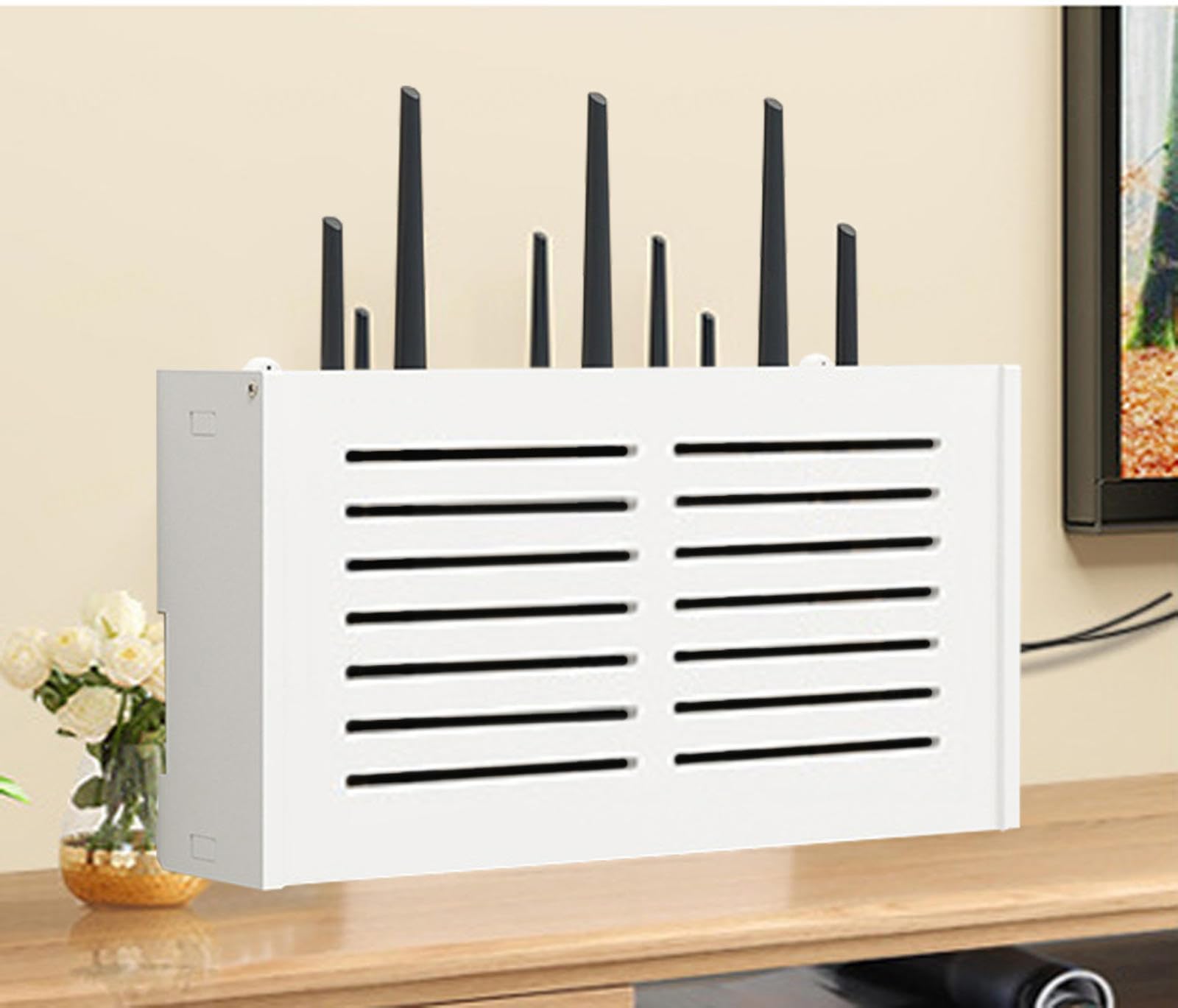 Wall Mounted WiFi Router Storage Box - 15x8x3.3 Inch (38x20x8.5cm) Cable Organizer with Ventilation for Home & Office Network Setup - Perfect for Hiding Modems, Routers and Cables Neatly