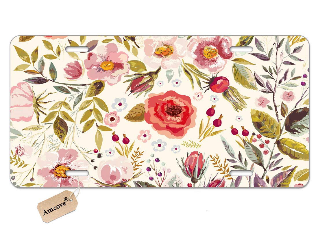 Vintage Hand Drawn Floral Decorative Car Front License Plate - 6x12 Inch Aluminum Vanity Tag for Men, Women, Boys & Girls - Perfect for Customizing Cars, Trucks & SUVs - Unique Gift Idea for Car Enthusiasts