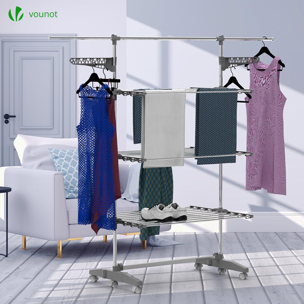 Large 3-Tier Foldable Stainless Steel Clothes Drying Rack | Indoor/Outdoor Laundry Airer | Space-Saving Clothes Horse for Apartments, Balconies & Travel