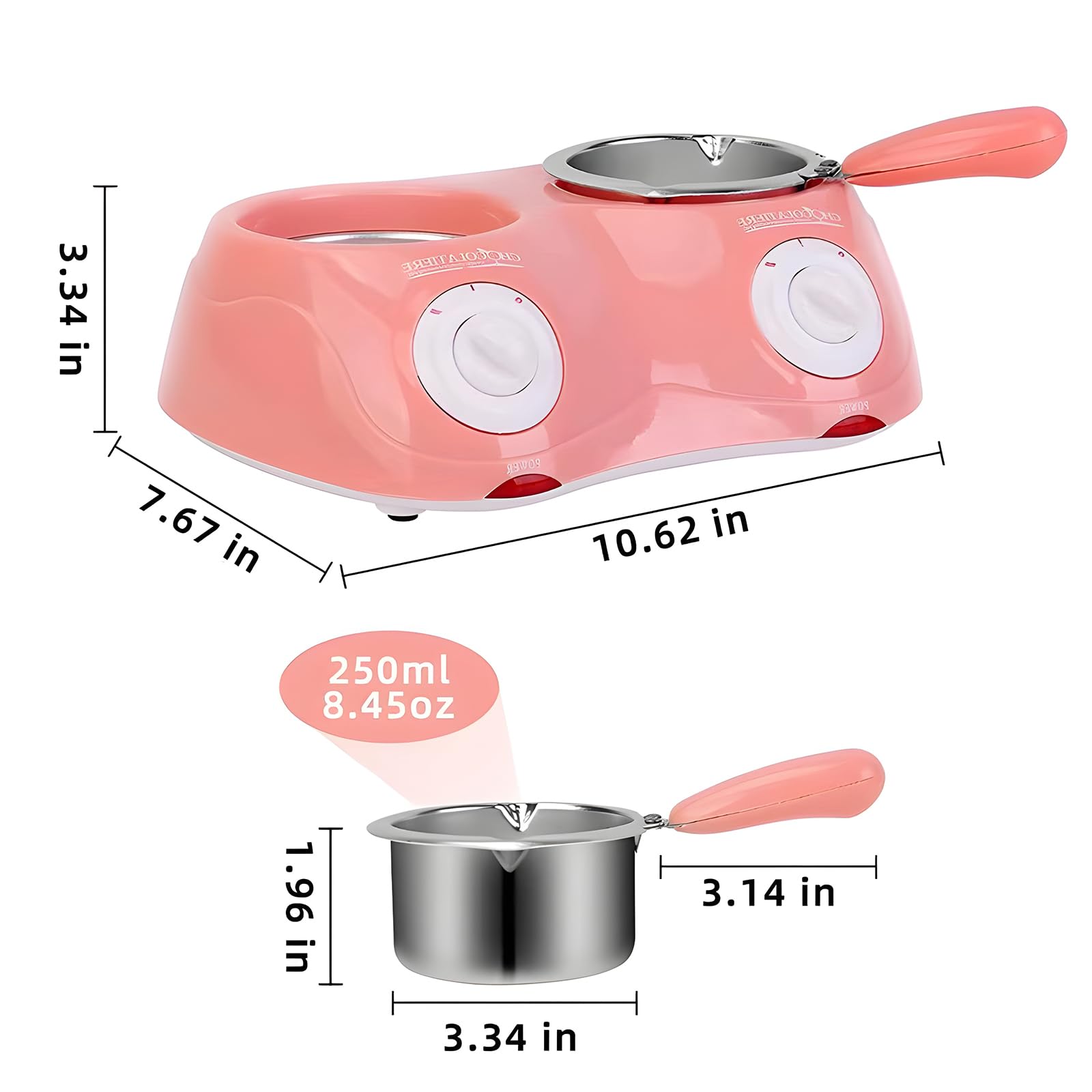 Electric Chocolate Fondue Maker with Double Melting Pot - 2 Adjustable Temperature Mini Fondue Set for Milk Chocolate, Cheese, Butter & Candy - Perfect for Parties, Desserts & DIY Treats