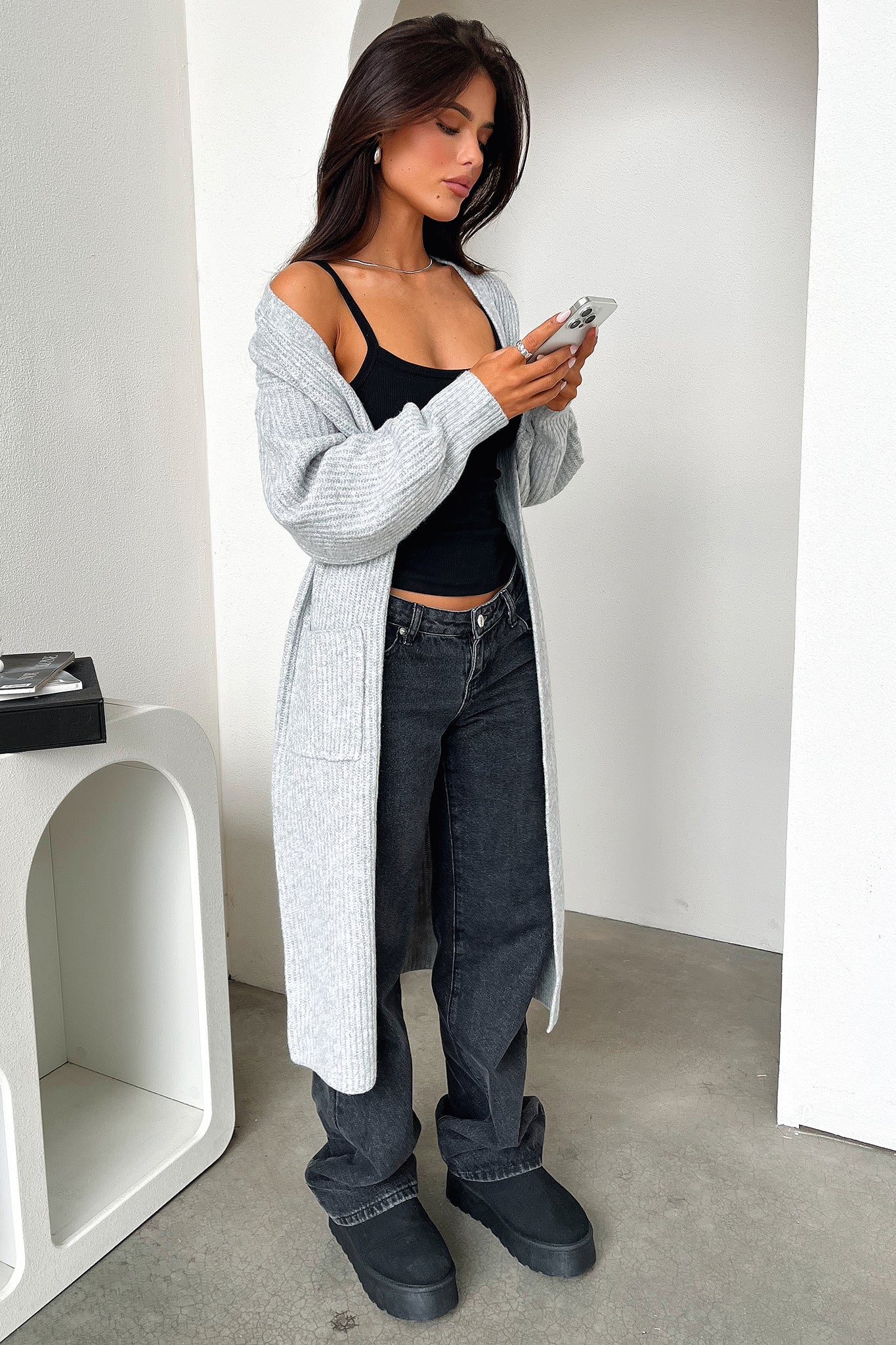 Arina Women's Grey Cardigan Sweater - Soft Knit Open Front Long Sleeve Wrap Cover Up for Fall & Winter - Perfect for Office, Date Night and Casual Outfits