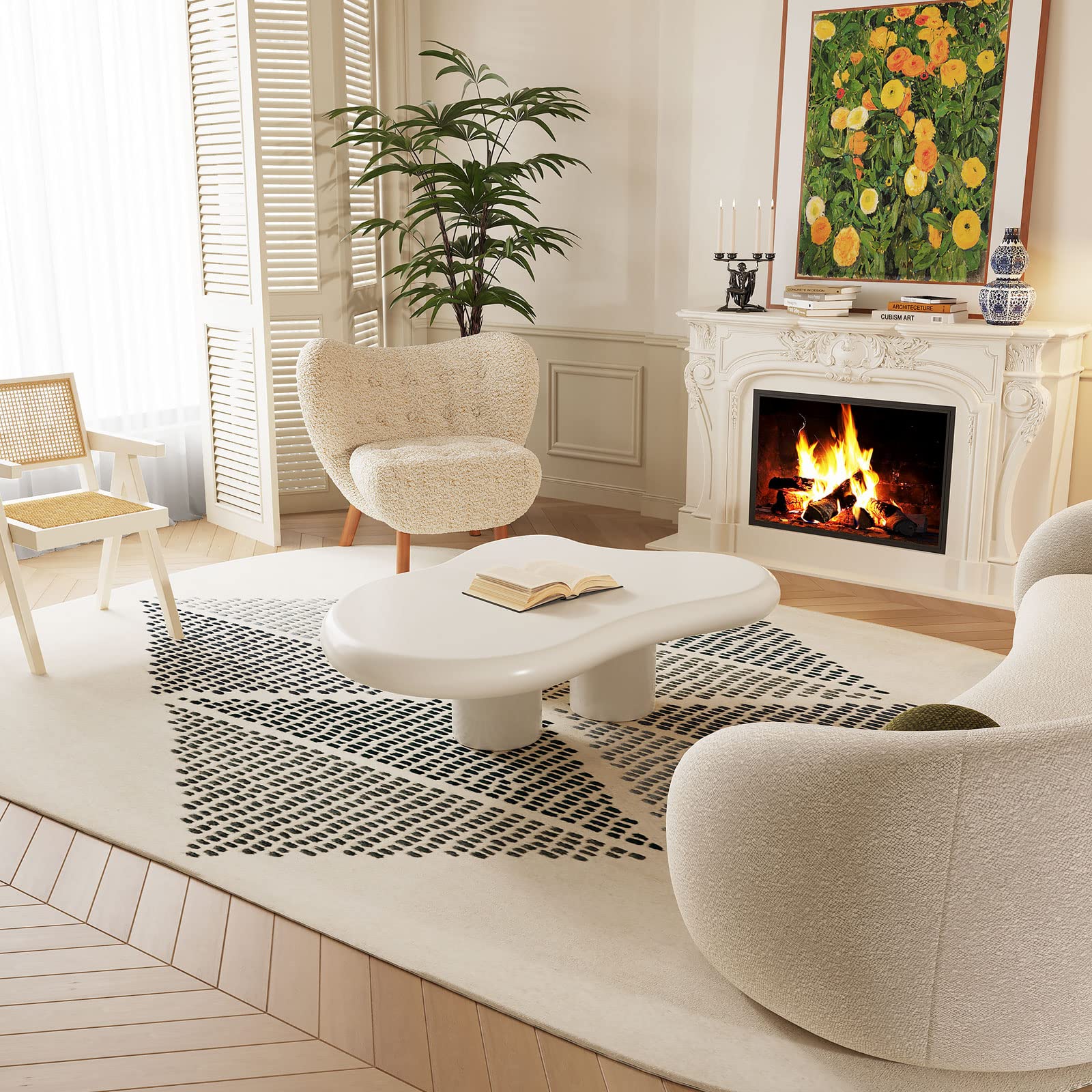 GraceNook White Cloud-Shaped Coffee Table - Modern Cartoon Design, High-Gloss Piano Lacquer Finish, Compact Living Room Furniture for Small Spaces - Perfect for Apartments, Dorms & Cozy Home Decor