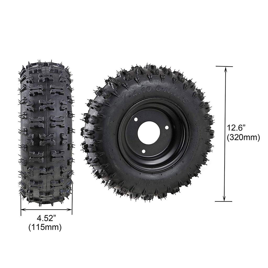 4.10-6 Tubeless Tires with Steering Wheel Assembly, Adjustable Tie Rod Rack & Front Wheel Hubs Kit for 110cc-125cc Go Kart & Dirt Bike - Perfect for Off-Road Racing & Backyard Fun
